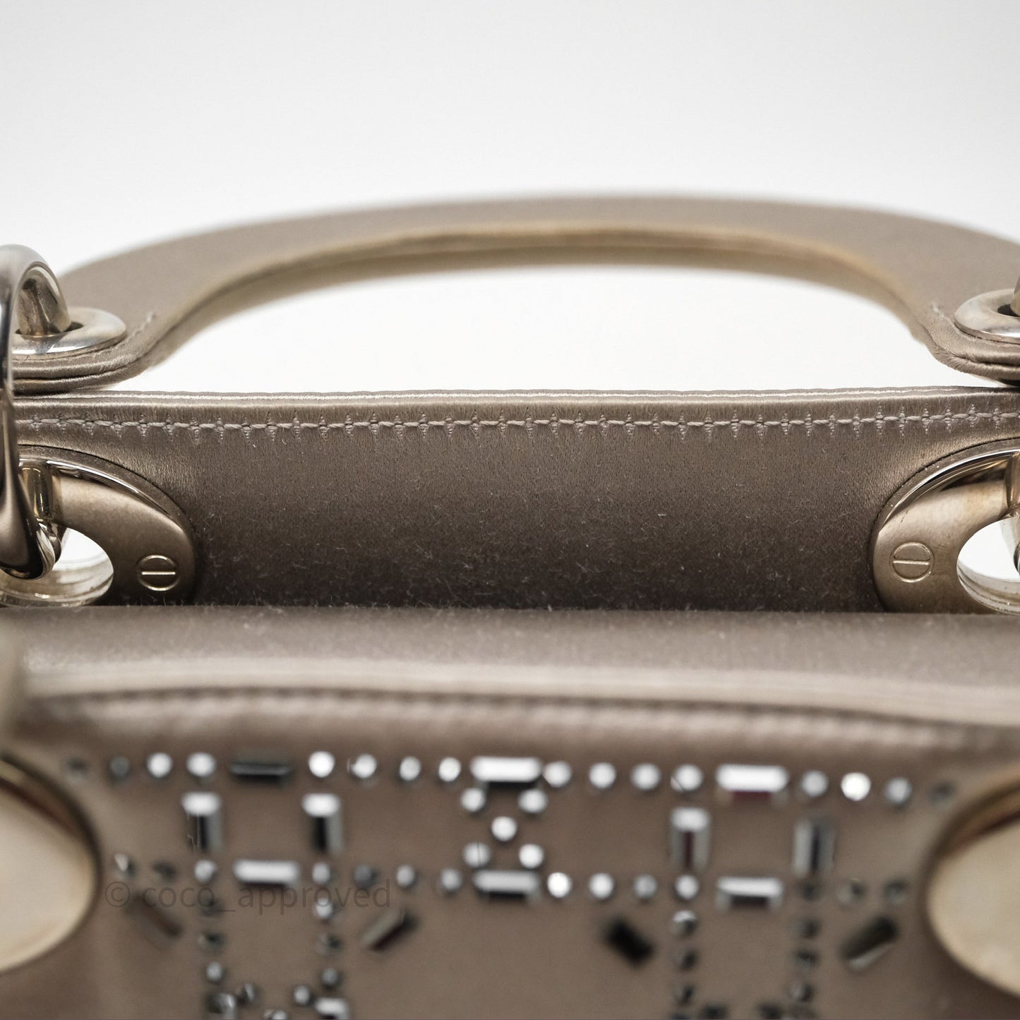 Christian Dior Mini Lady Dior Bag Grey Strass Cannage Satin Silver Hardware
