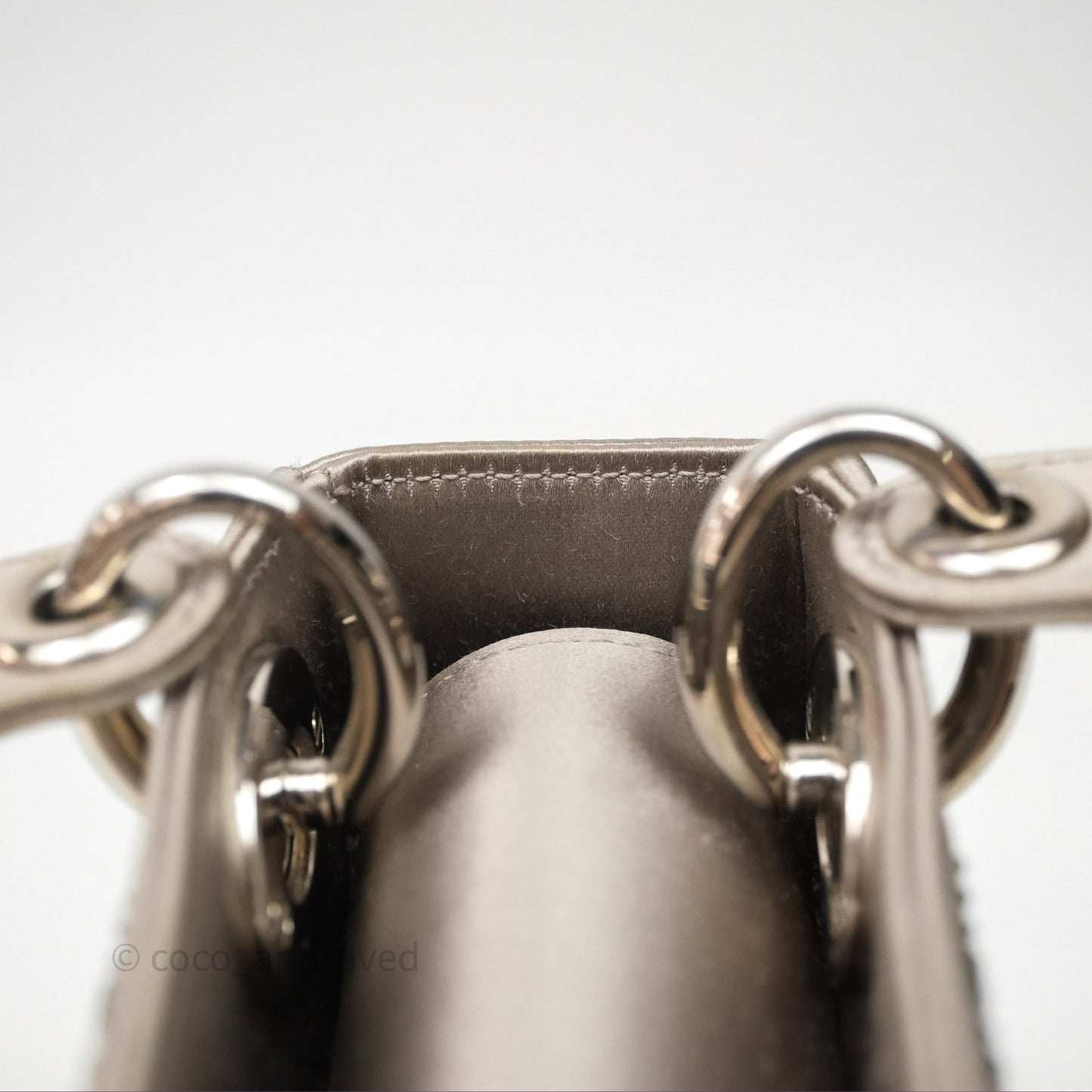 Christian Dior Mini Lady Dior Bag Grey Strass Cannage Satin Silver Hardware