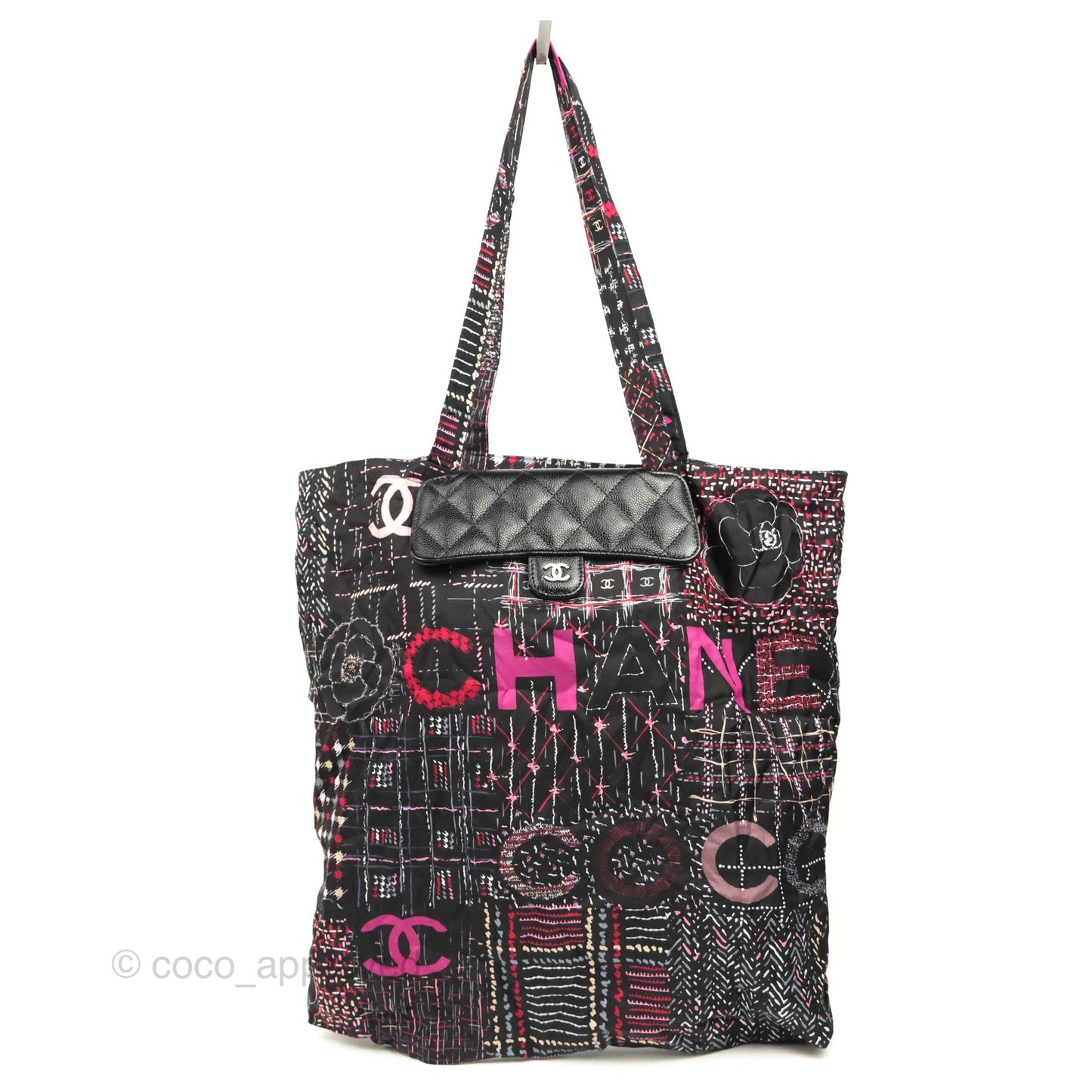 Chanel Foldable Tote Bag Clutch With Chain Black Multicolor Gold Hardware