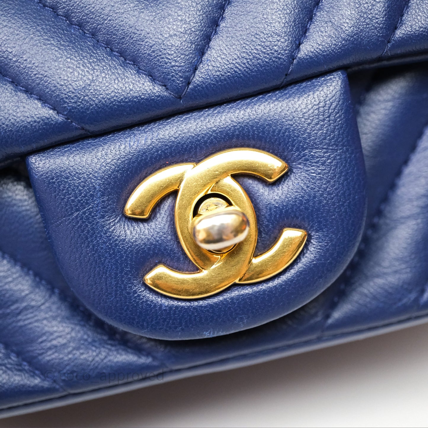 Chanel Mini Square Chevron Navy Lambskin Gold Hardware