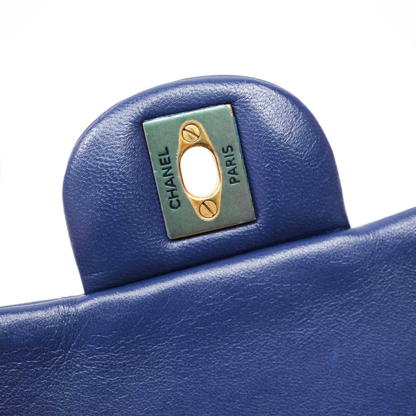 Chanel Mini Square Chevron Navy Lambskin Gold Hardware