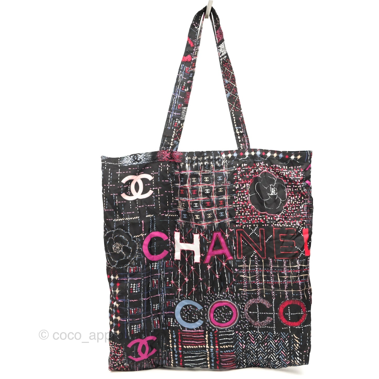 Chanel Foldable Tote Bag Clutch With Chain Black Multicolor Gold Hardware