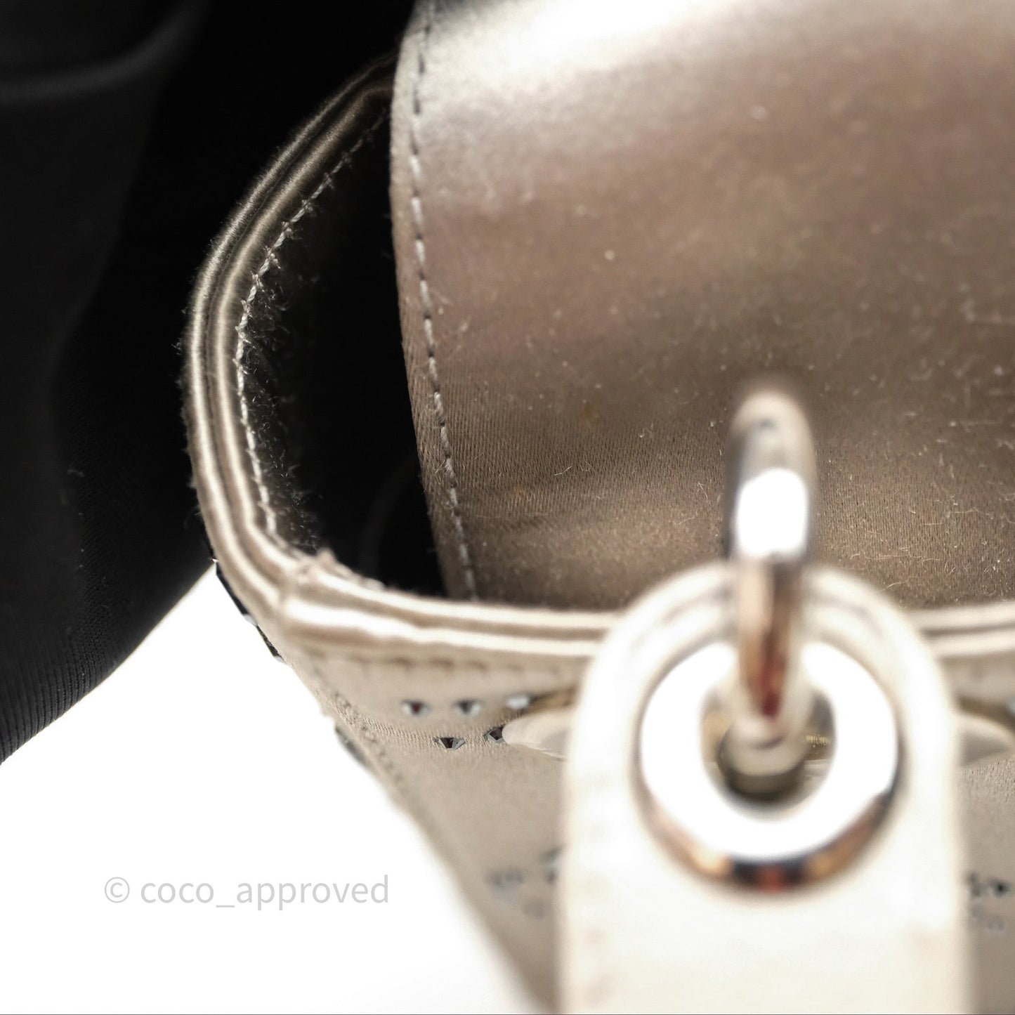 Christian Dior Mini Lady Dior Bag Grey Strass Cannage Satin Silver Hardware