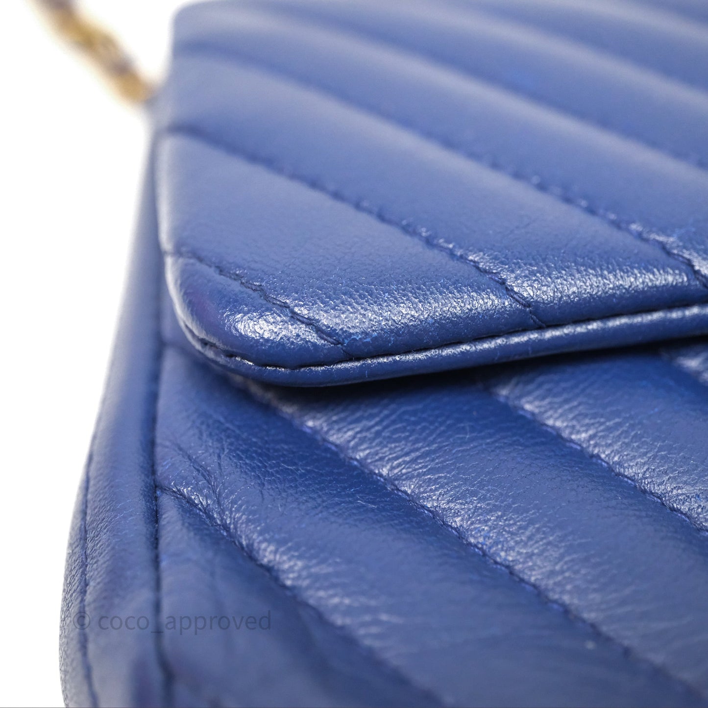 Chanel Mini Square Chevron Navy Lambskin Gold Hardware