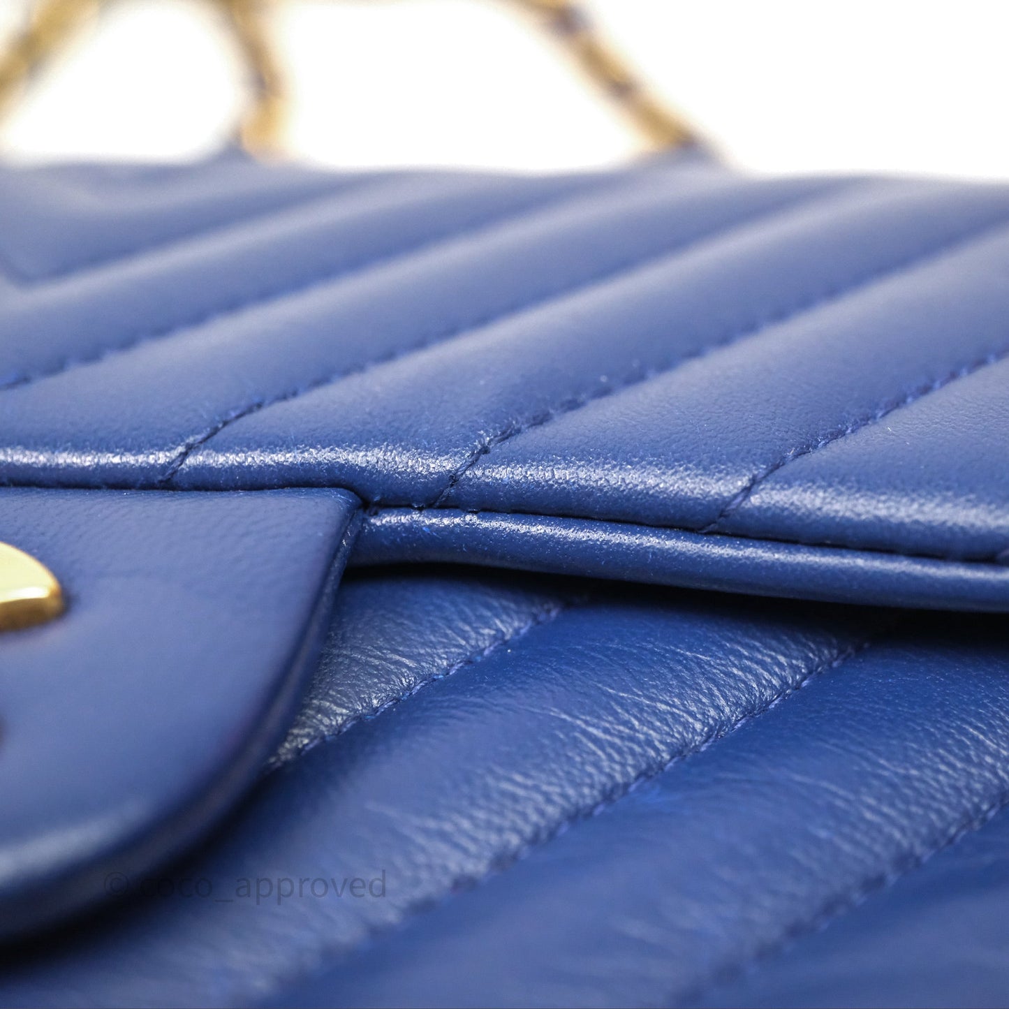 Chanel Mini Square Chevron Navy Lambskin Gold Hardware