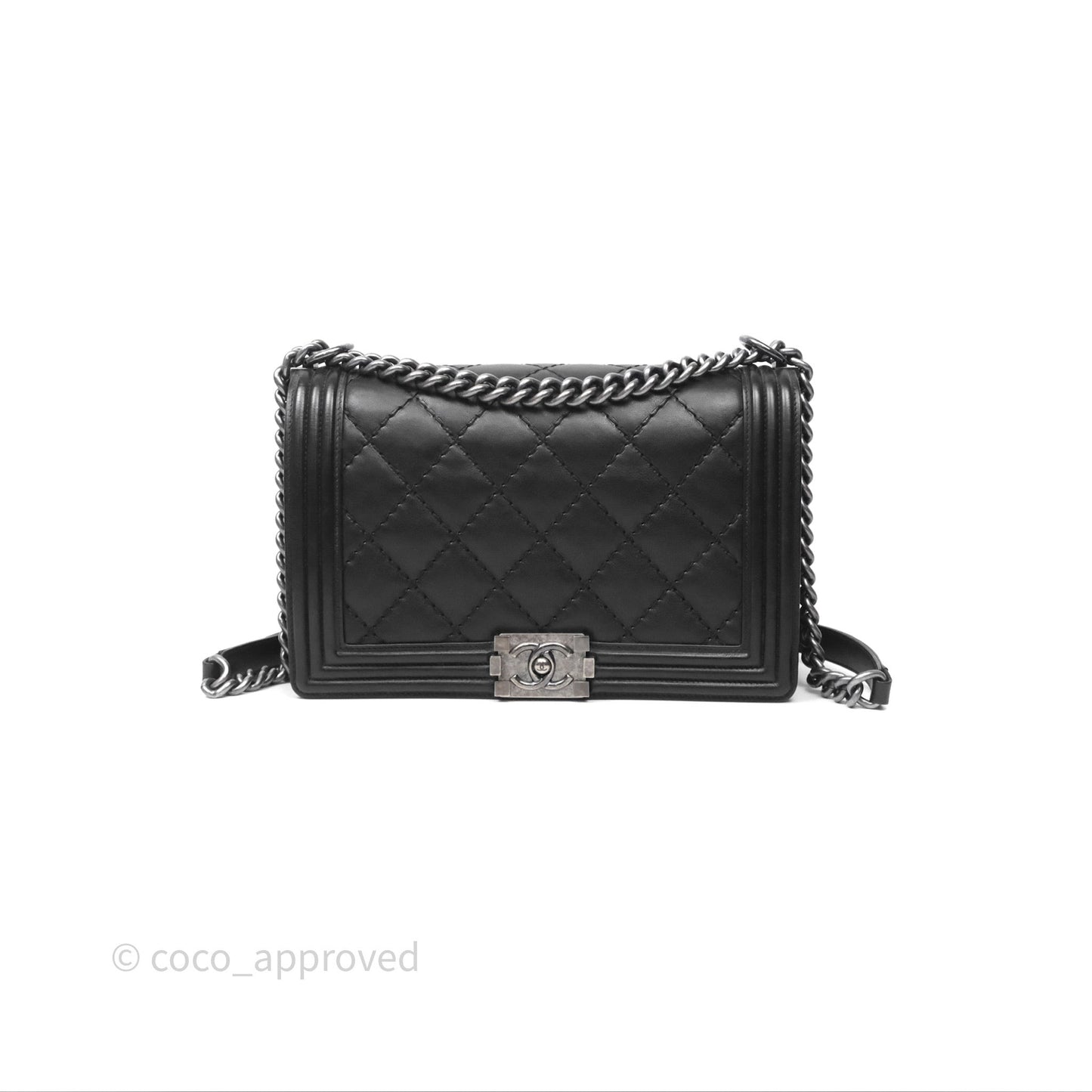 Chanel Medium Quilted Black Boy Calfskin Ruthenium Hardware