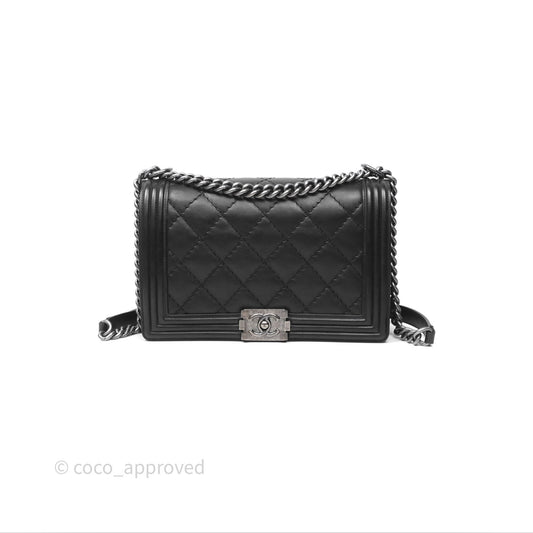 Chanel Medium Quilted Black Boy Calfskin Ruthenium Hardware