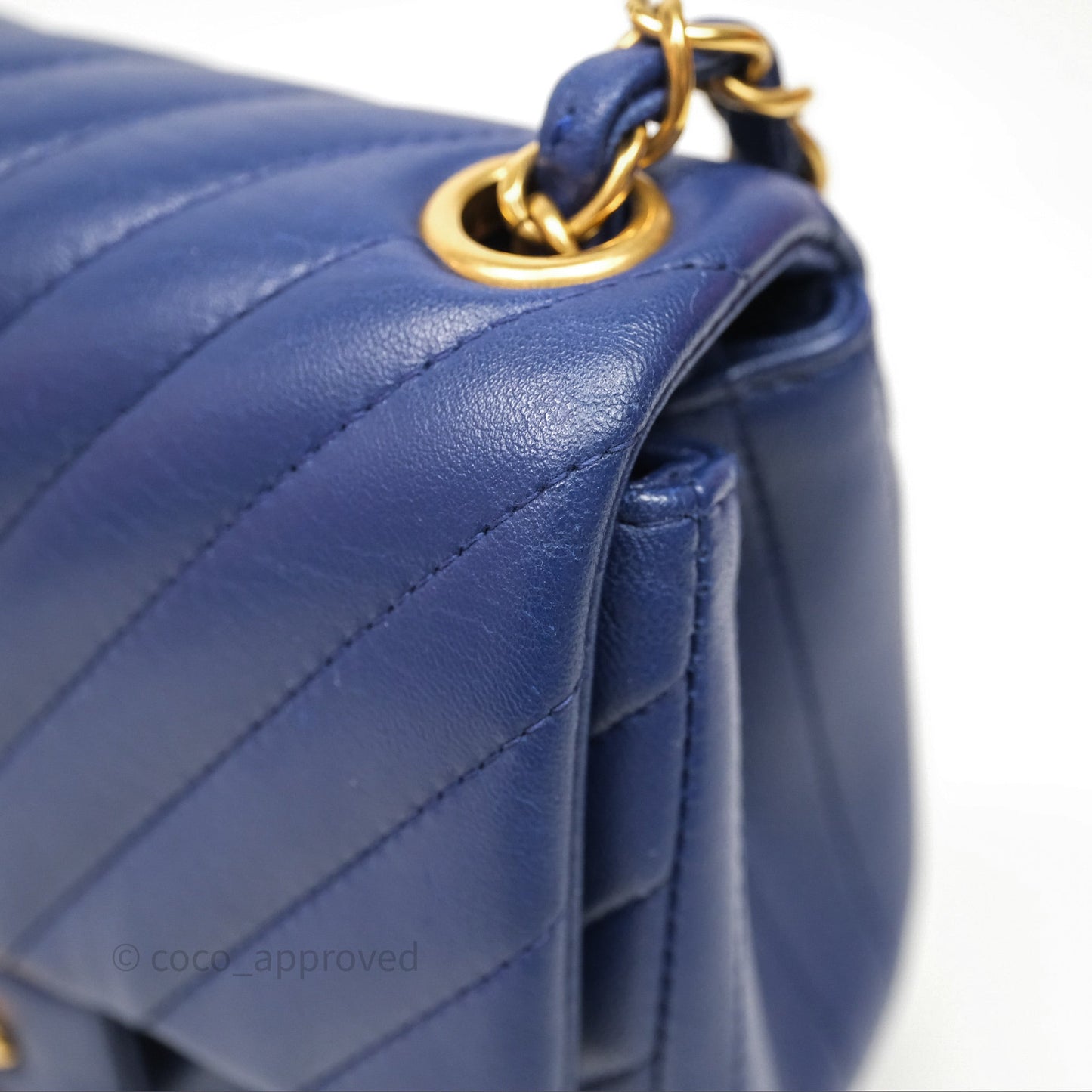Chanel Mini Square Chevron Navy Lambskin Gold Hardware