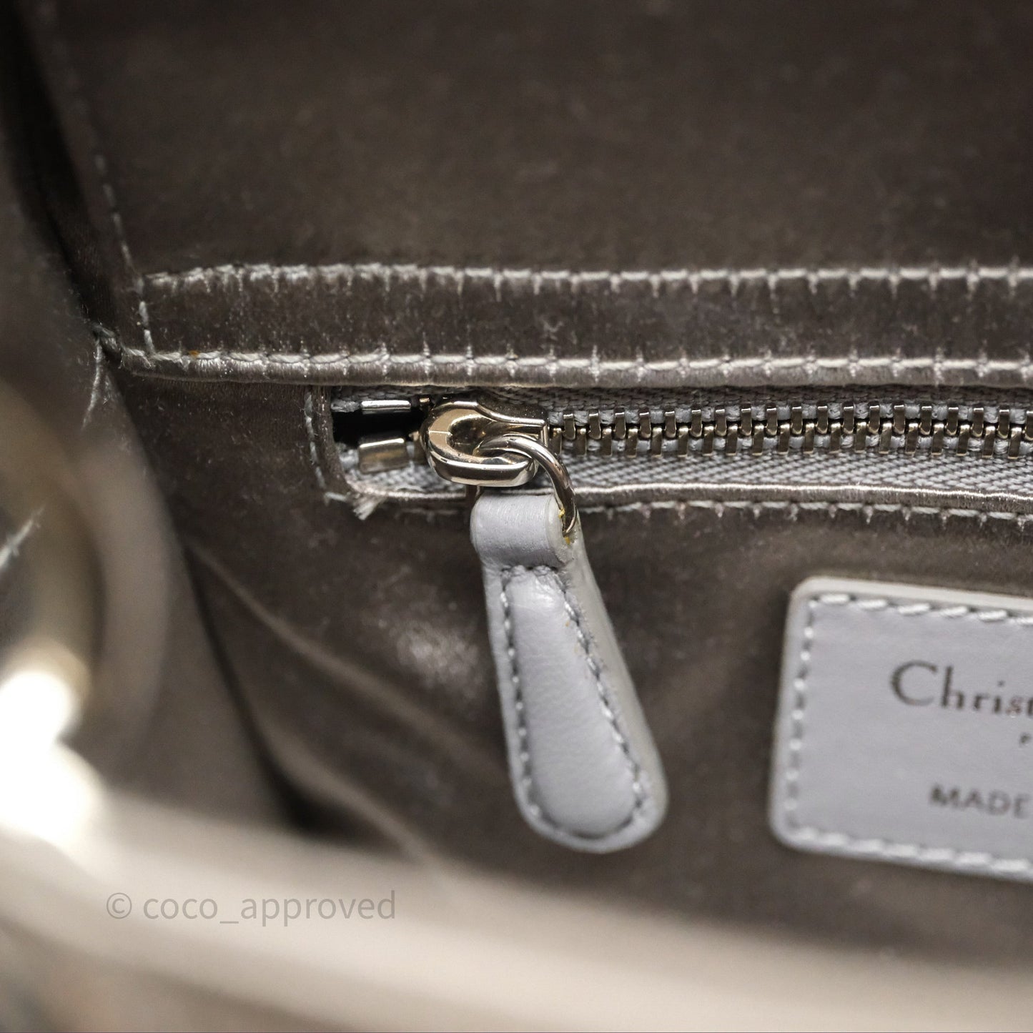 Christian Dior Mini Lady Dior Bag Grey Strass Cannage Satin Silver Hardware