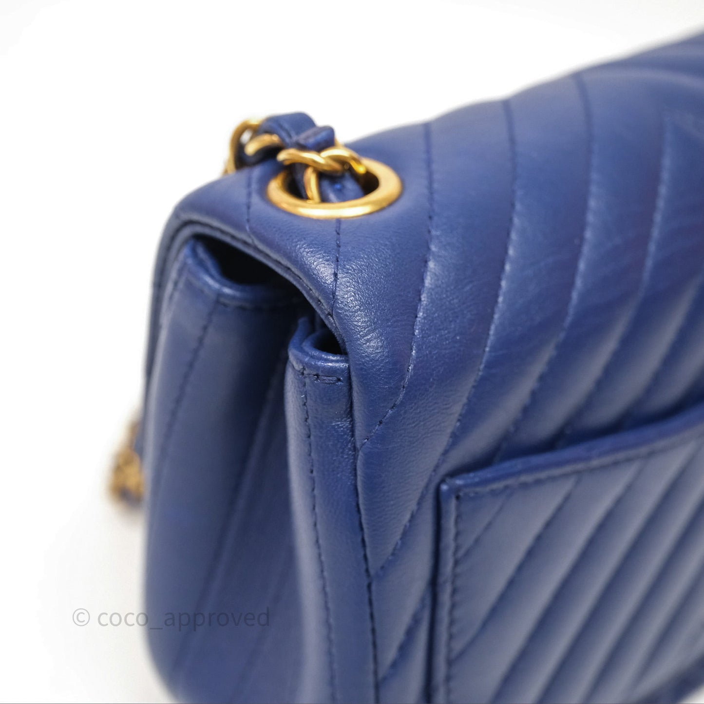 Chanel Mini Square Chevron Navy Lambskin Gold Hardware
