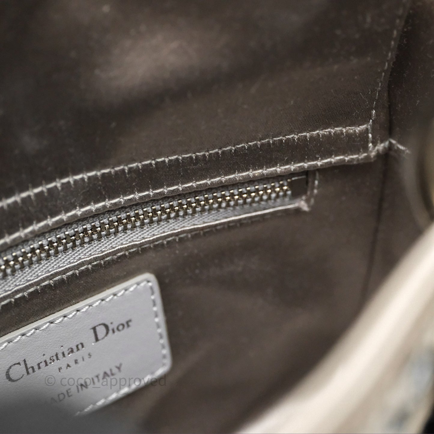 Christian Dior Mini Lady Dior Bag Grey Strass Cannage Satin Silver Hardware