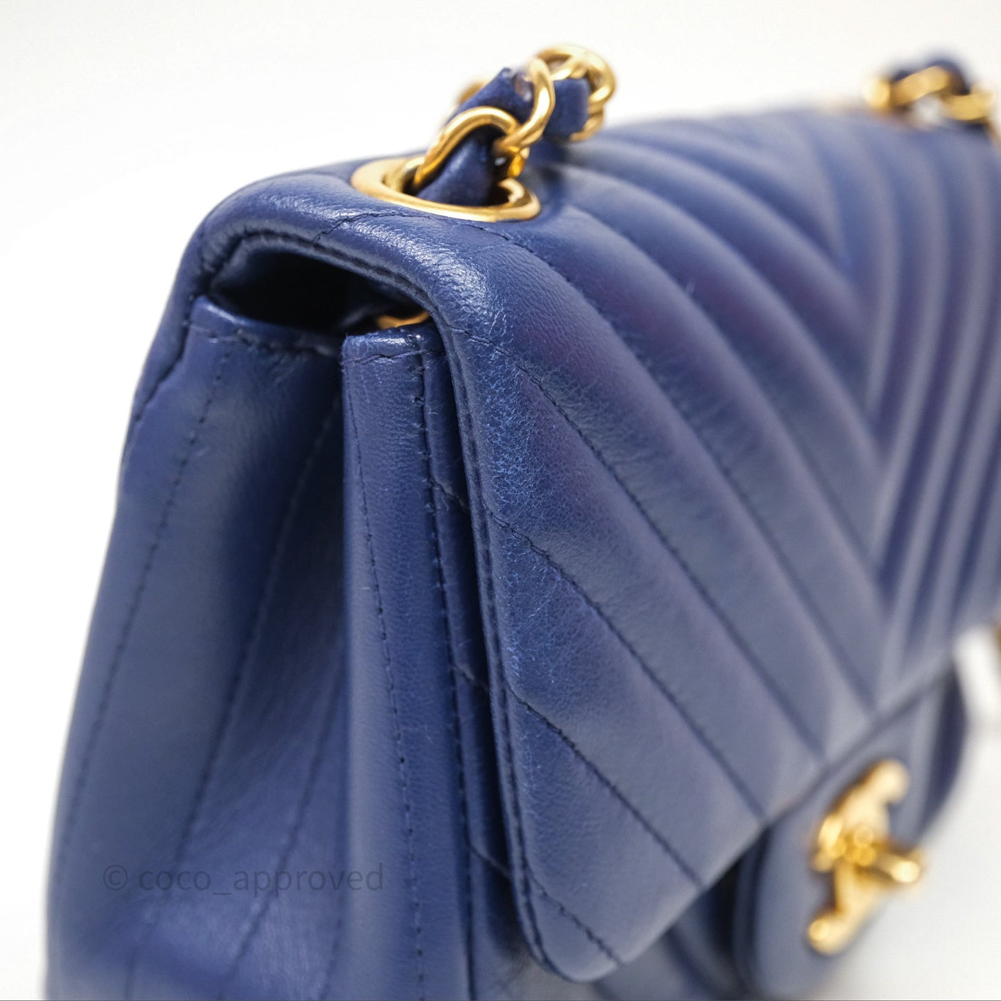 Chanel Mini Square Chevron Navy Lambskin Gold Hardware