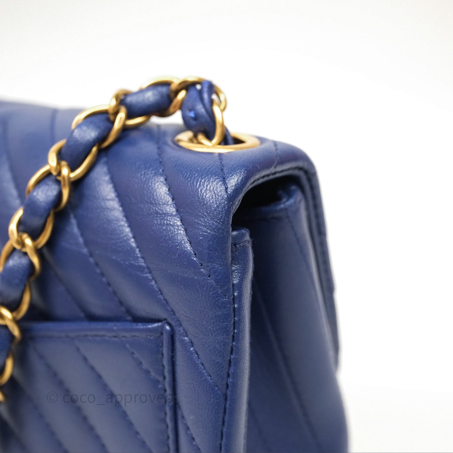 Chanel Mini Square Chevron Navy Lambskin Gold Hardware