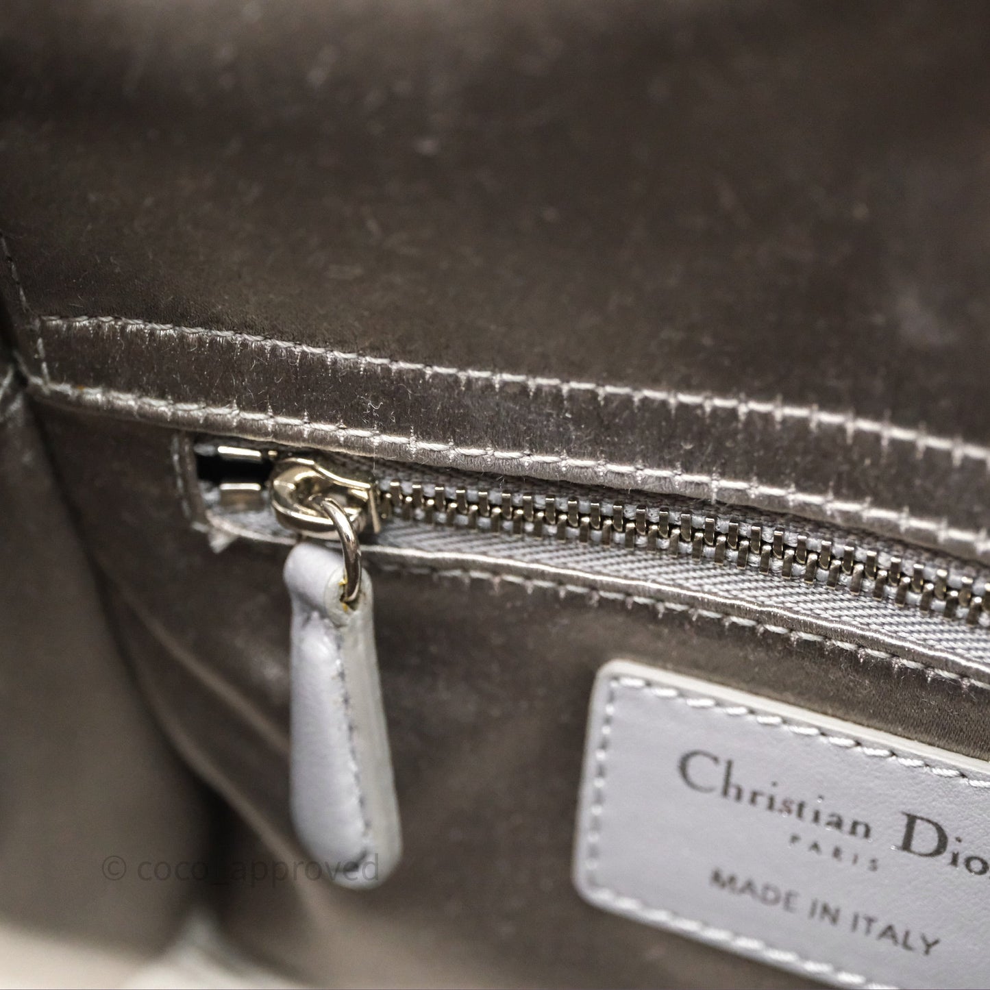 Christian Dior Mini Lady Dior Bag Grey Strass Cannage Satin Silver Hardware