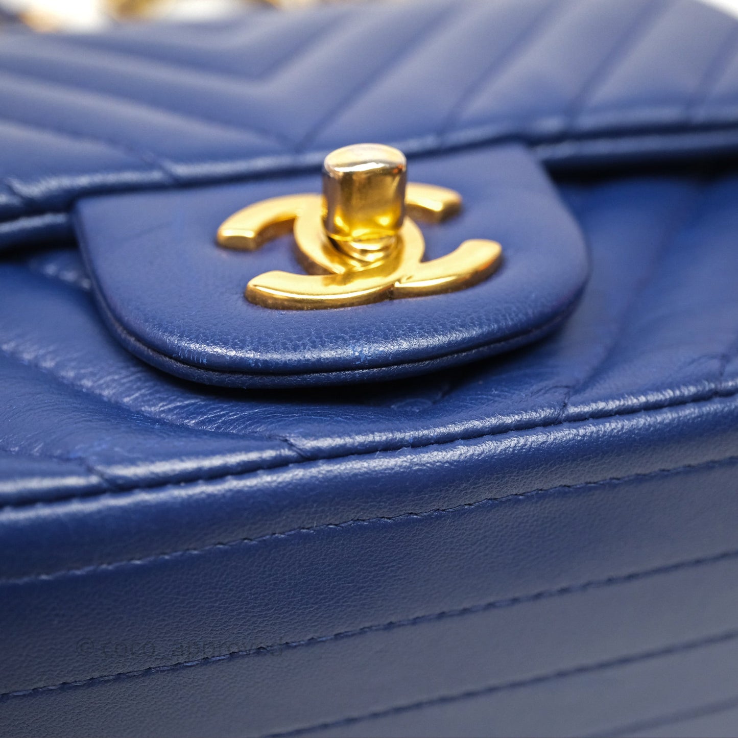 Chanel Mini Square Chevron Navy Lambskin Gold Hardware