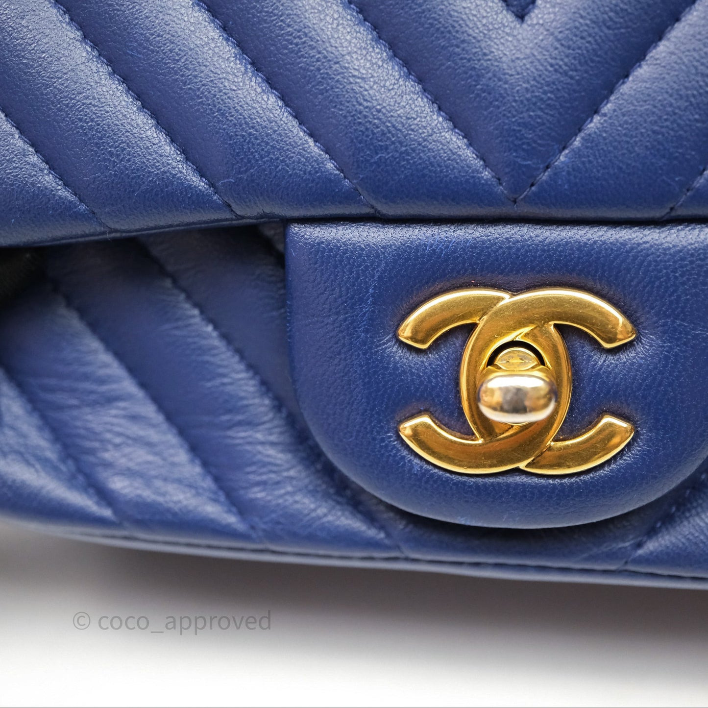 Chanel Mini Square Chevron Navy Lambskin Gold Hardware