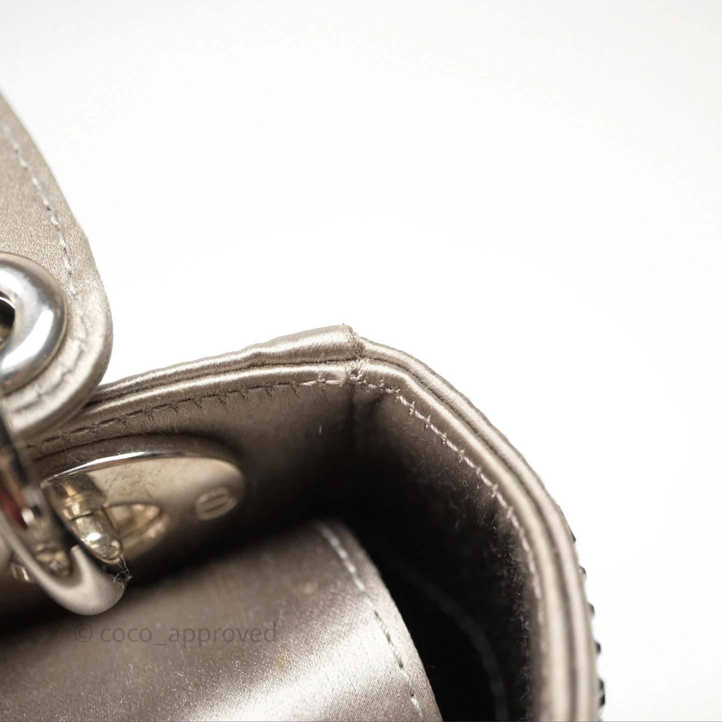 Christian Dior Mini Lady Dior Bag Grey Strass Cannage Satin Silver Hardware