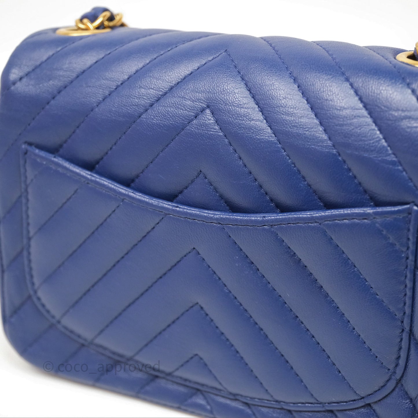 Chanel Mini Square Chevron Navy Lambskin Gold Hardware