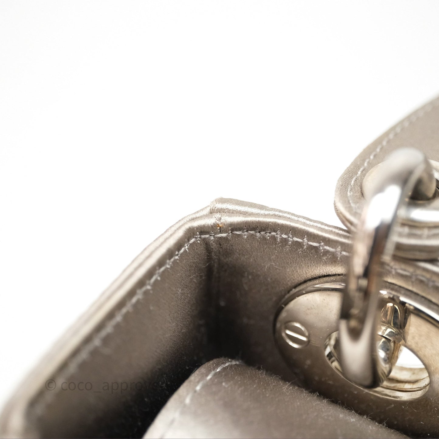 Christian Dior Mini Lady Dior Bag Grey Strass Cannage Satin Silver Hardware