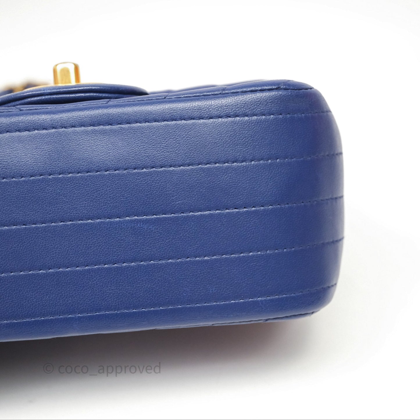 Chanel Mini Square Chevron Navy Lambskin Gold Hardware