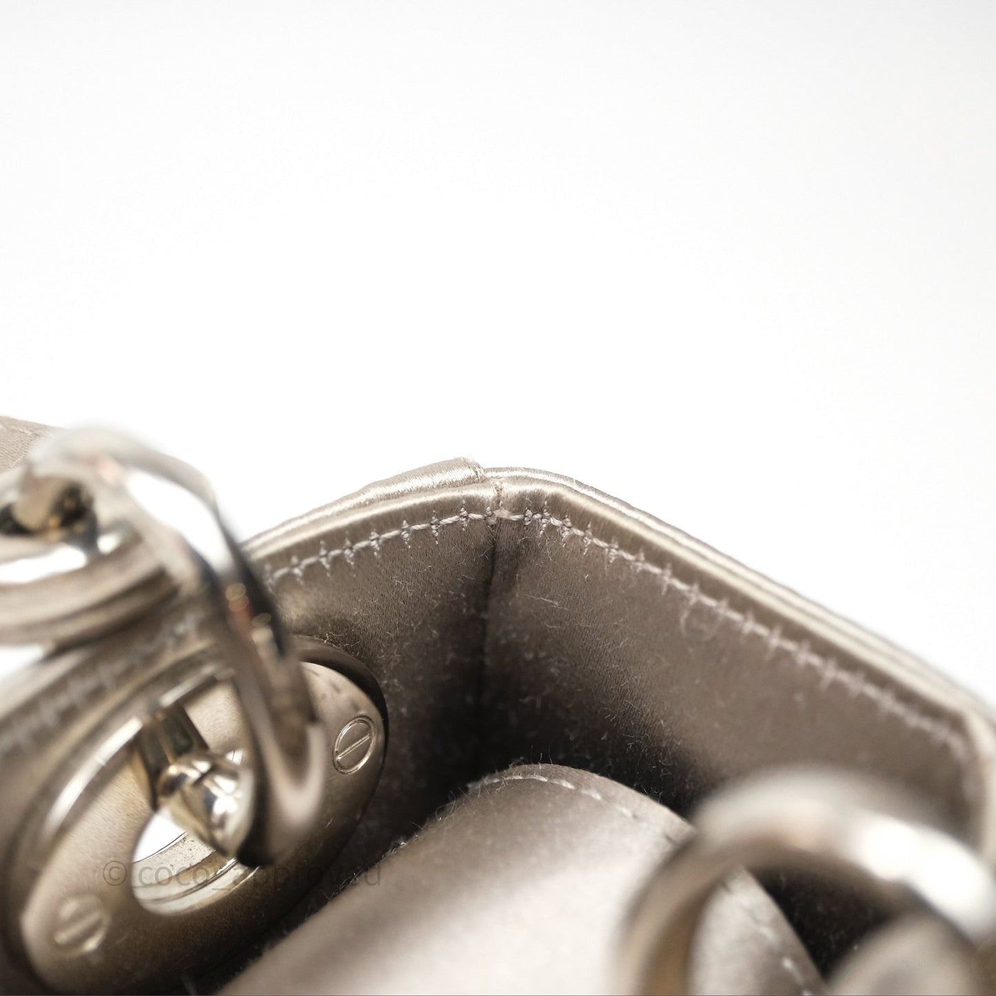 Christian Dior Mini Lady Dior Bag Grey Strass Cannage Satin Silver Hardware