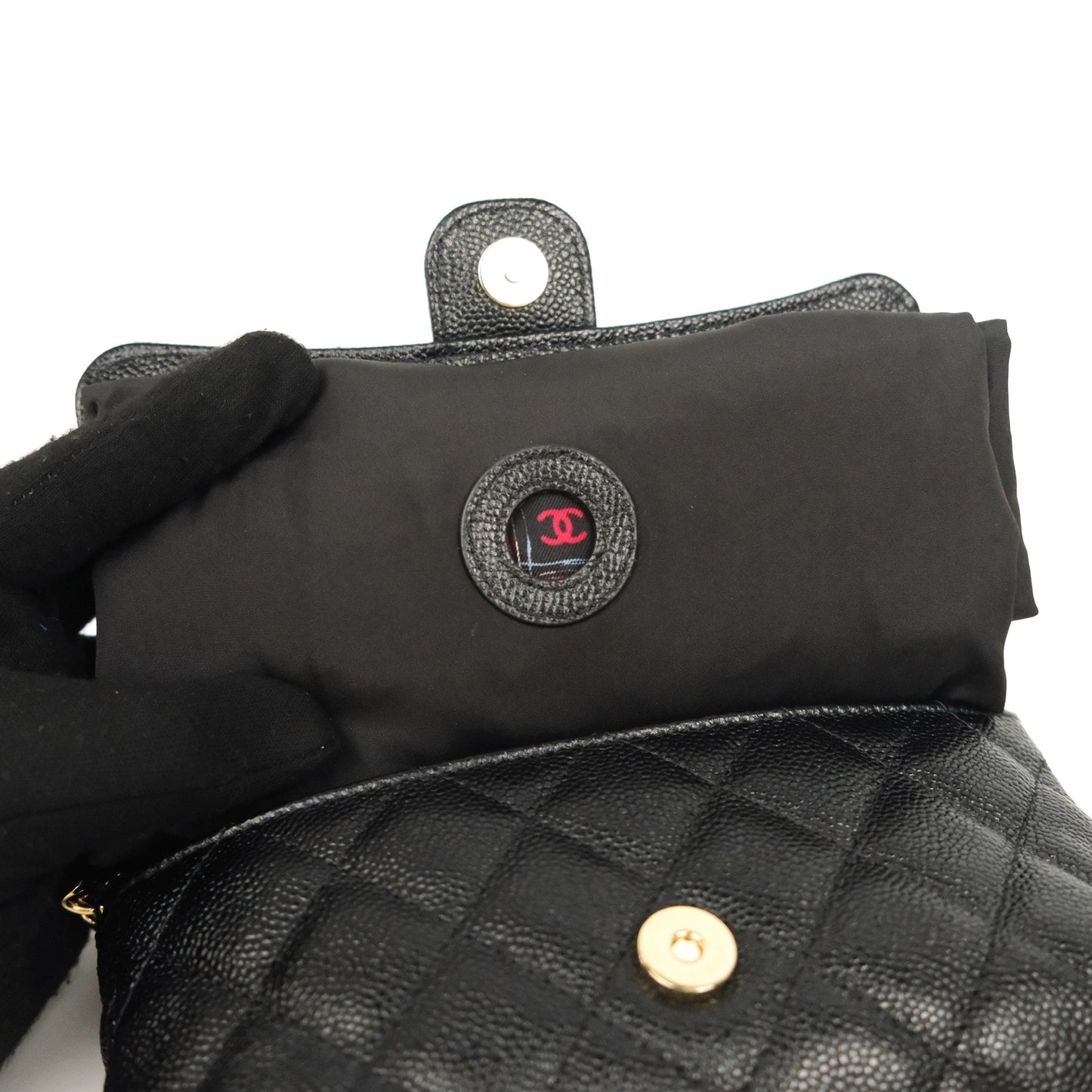 Chanel Foldable Tote Bag Clutch With Chain Black Multicolor Gold Hardware