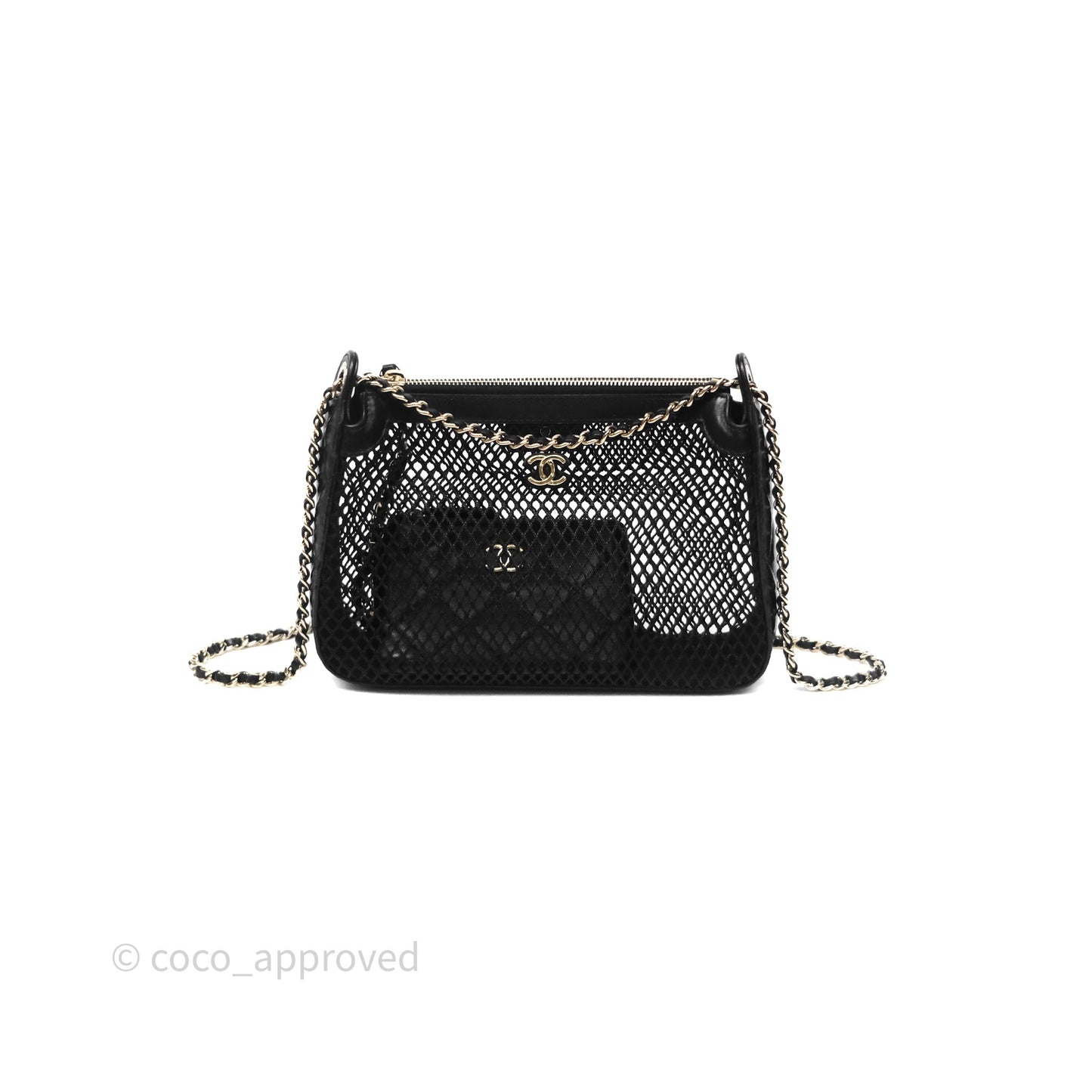 Chanel Mesh Clutch With Chain Black Shiny Lambskin Gold Hardware