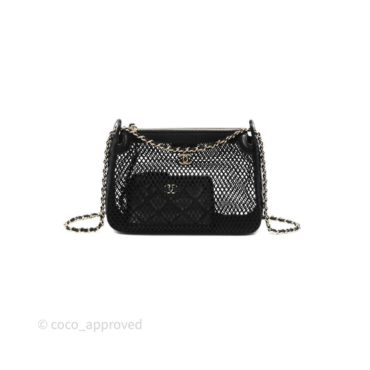 Chanel Mesh Clutch With Chain Black Shiny Lambskin Gold Hardware