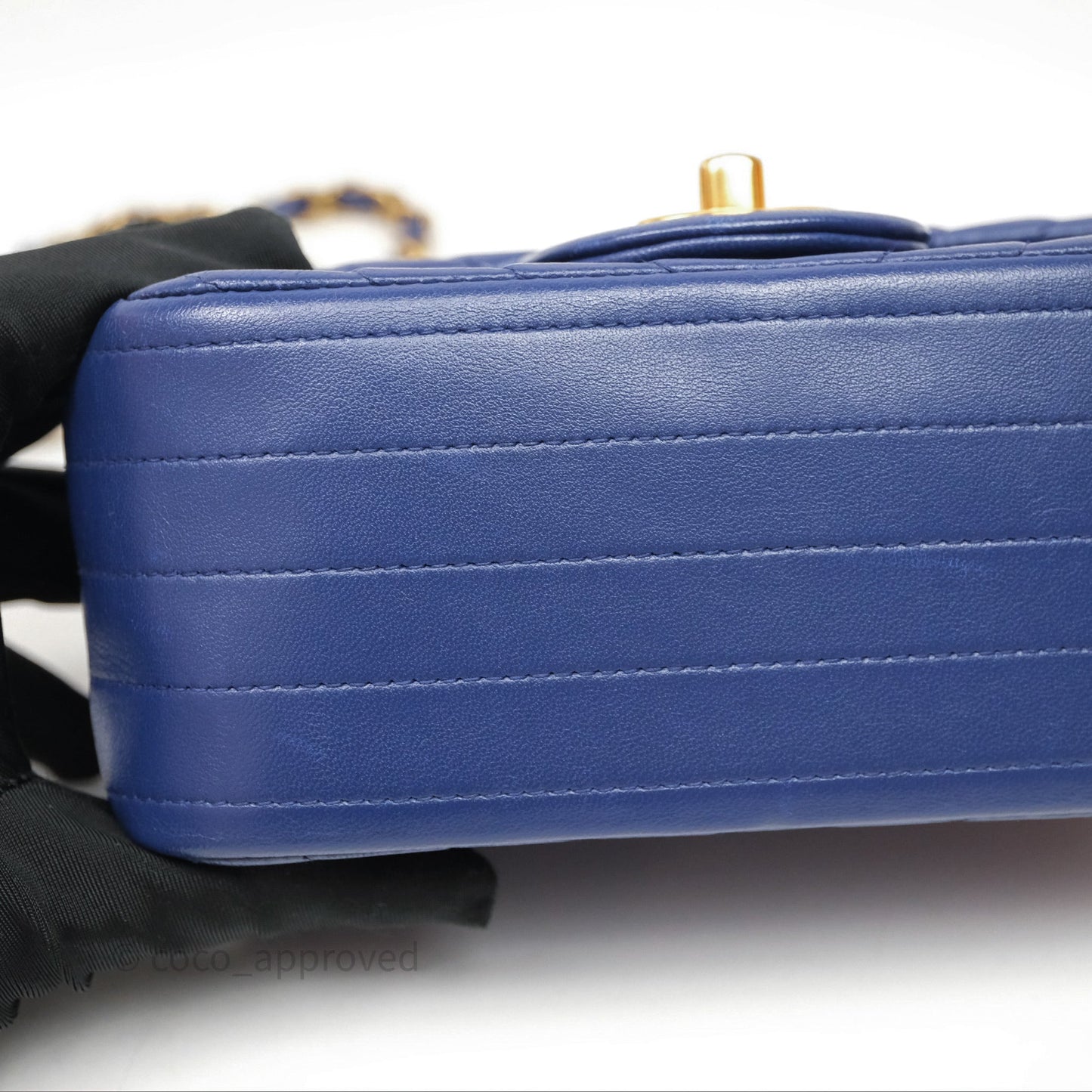 Chanel Mini Square Chevron Navy Lambskin Gold Hardware