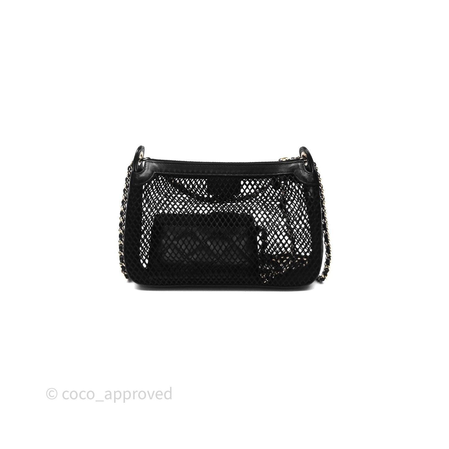 Chanel Mesh Clutch With Chain Black Shiny Lambskin Gold Hardware
