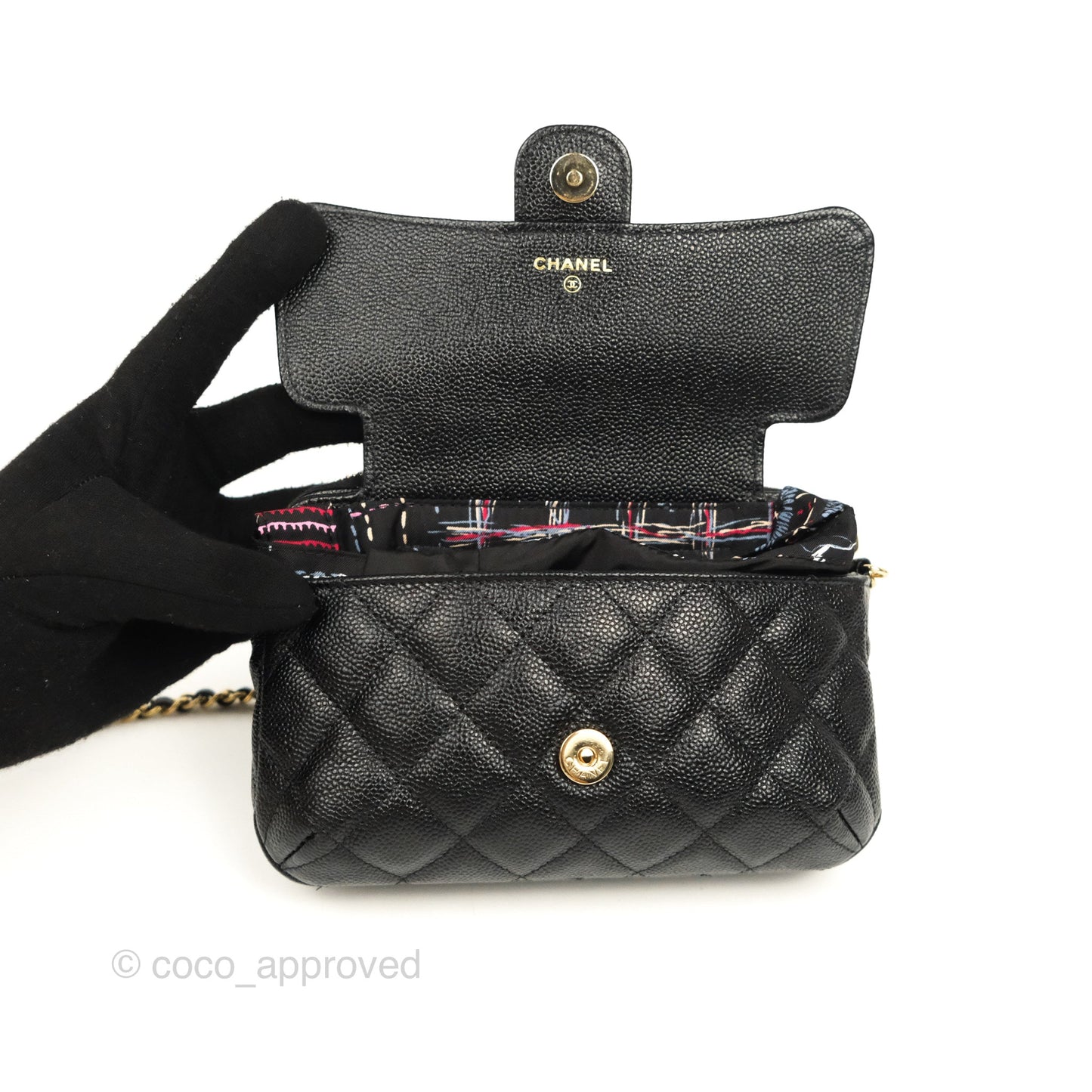 Chanel Foldable Tote Bag Clutch With Chain Black Multicolor Gold Hardware