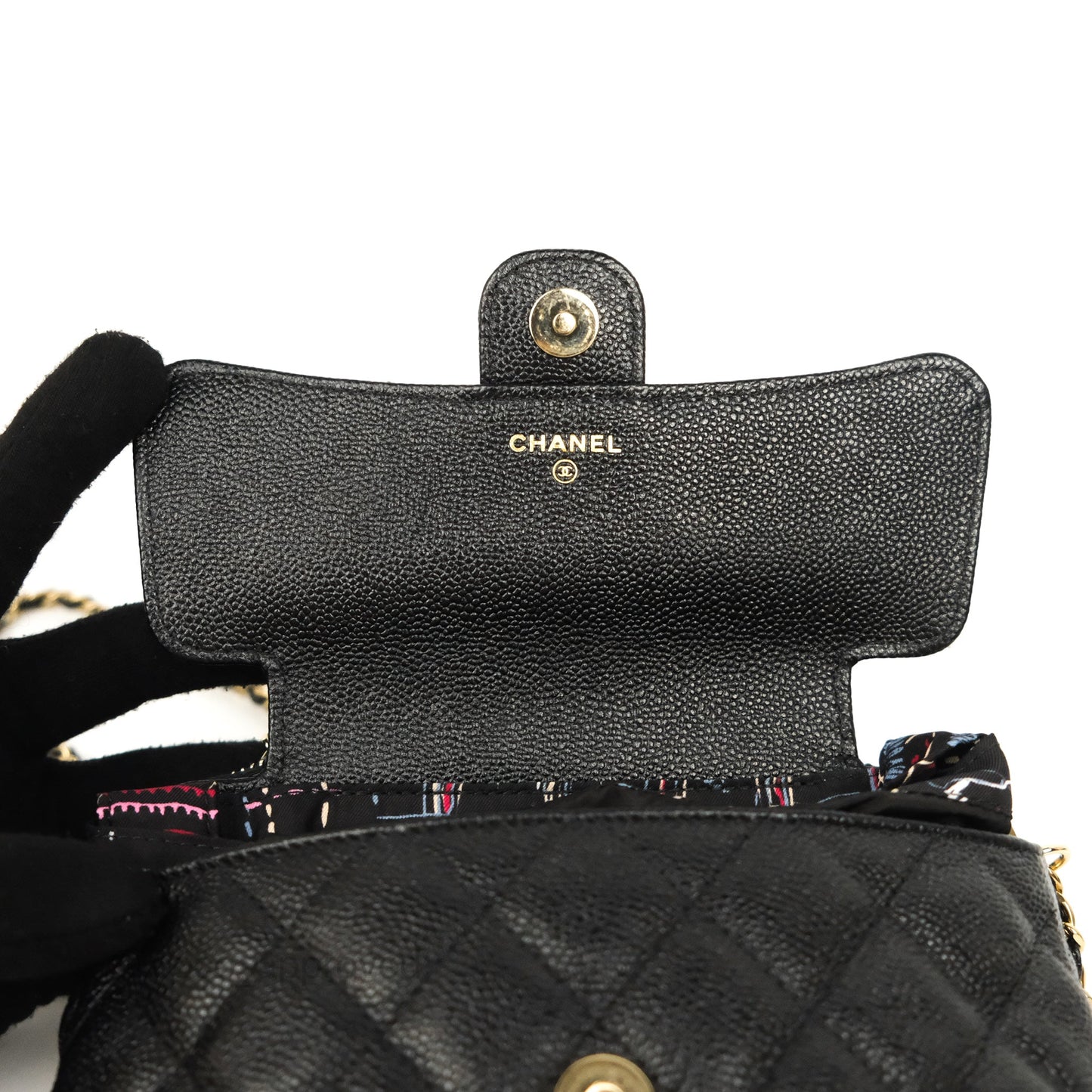 Chanel Foldable Tote Bag Clutch With Chain Black Multicolor Gold Hardware
