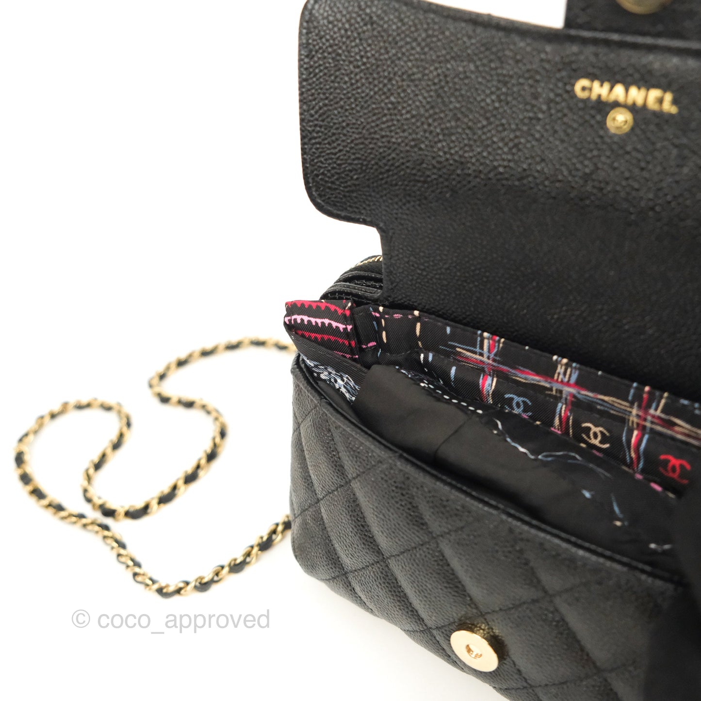Chanel Foldable Tote Bag Clutch With Chain Black Multicolor Gold Hardware