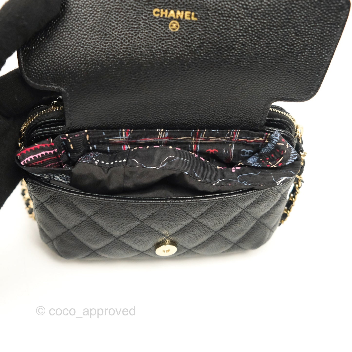 Chanel Foldable Tote Bag Clutch With Chain Black Multicolor Gold Hardware