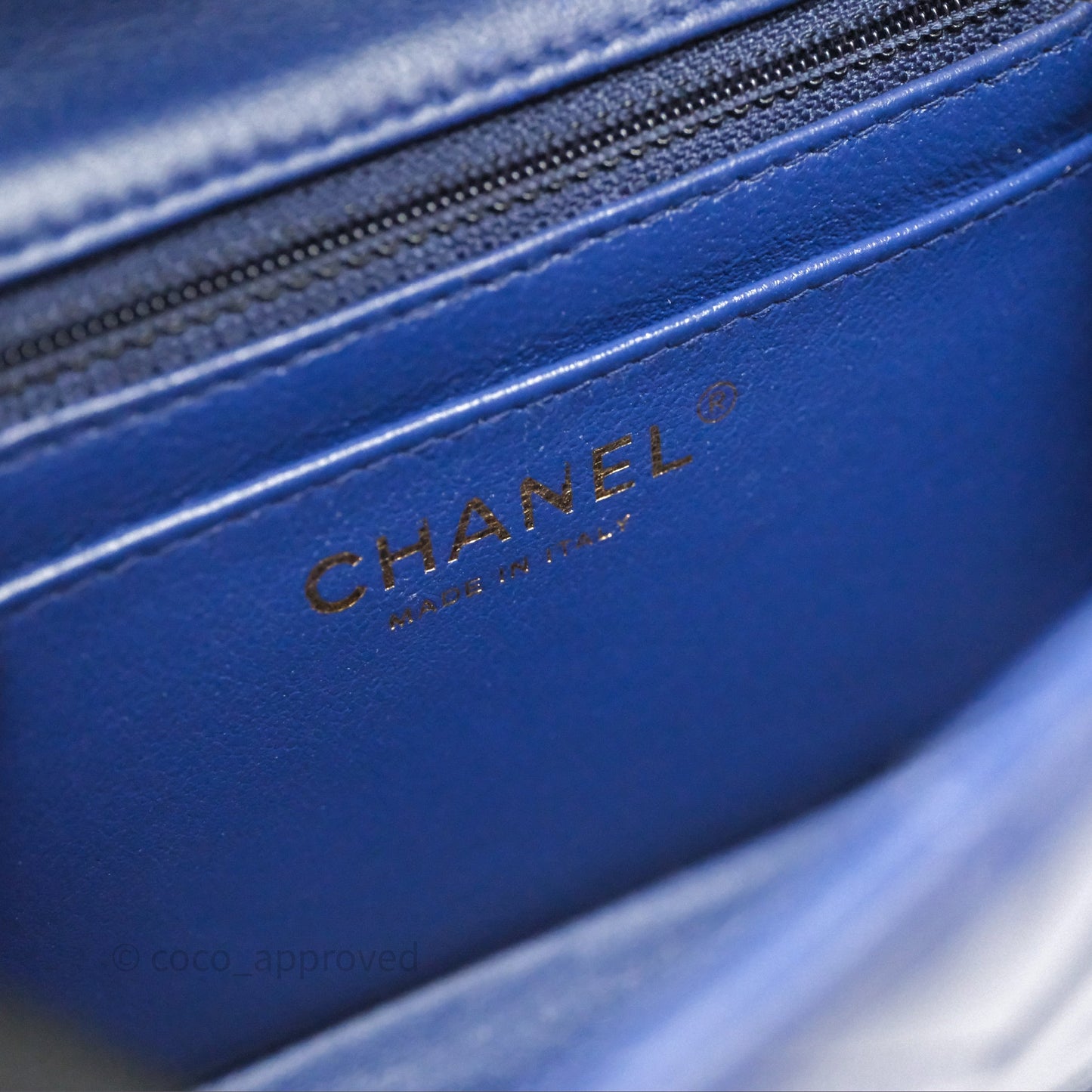 Chanel Mini Square Chevron Navy Lambskin Gold Hardware