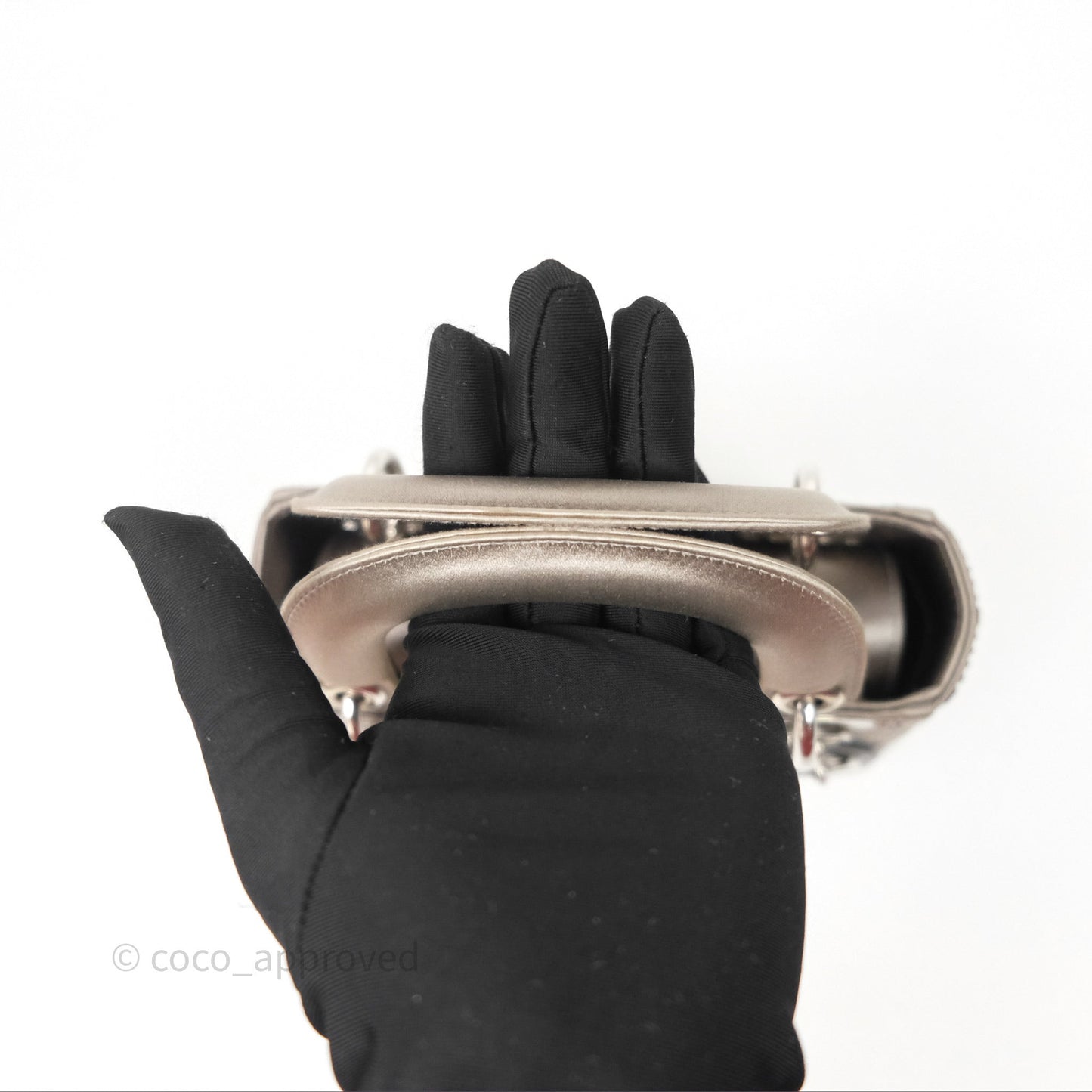 Christian Dior Mini Lady Dior Bag Grey Strass Cannage Satin Silver Hardware