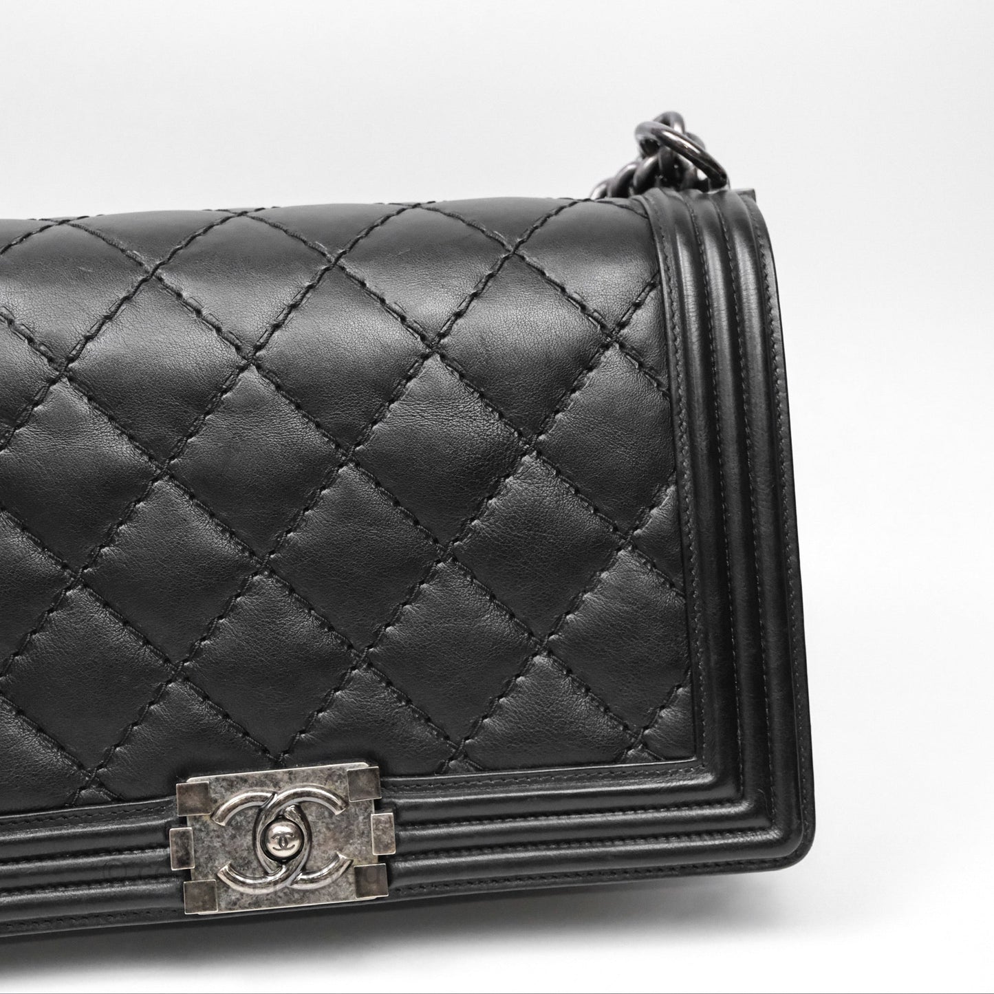 Chanel Medium Quilted Black Boy Calfskin Ruthenium Hardware