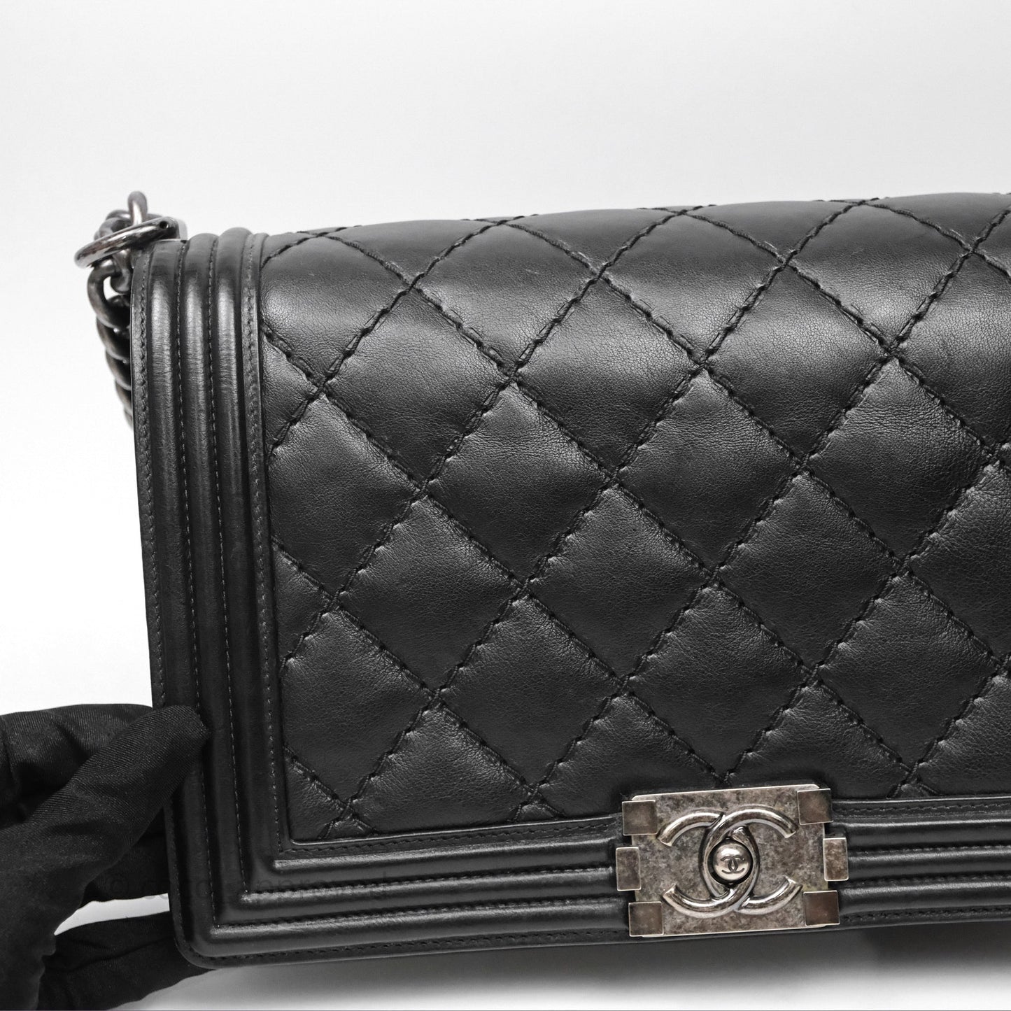 Chanel Medium Quilted Black Boy Calfskin Ruthenium Hardware