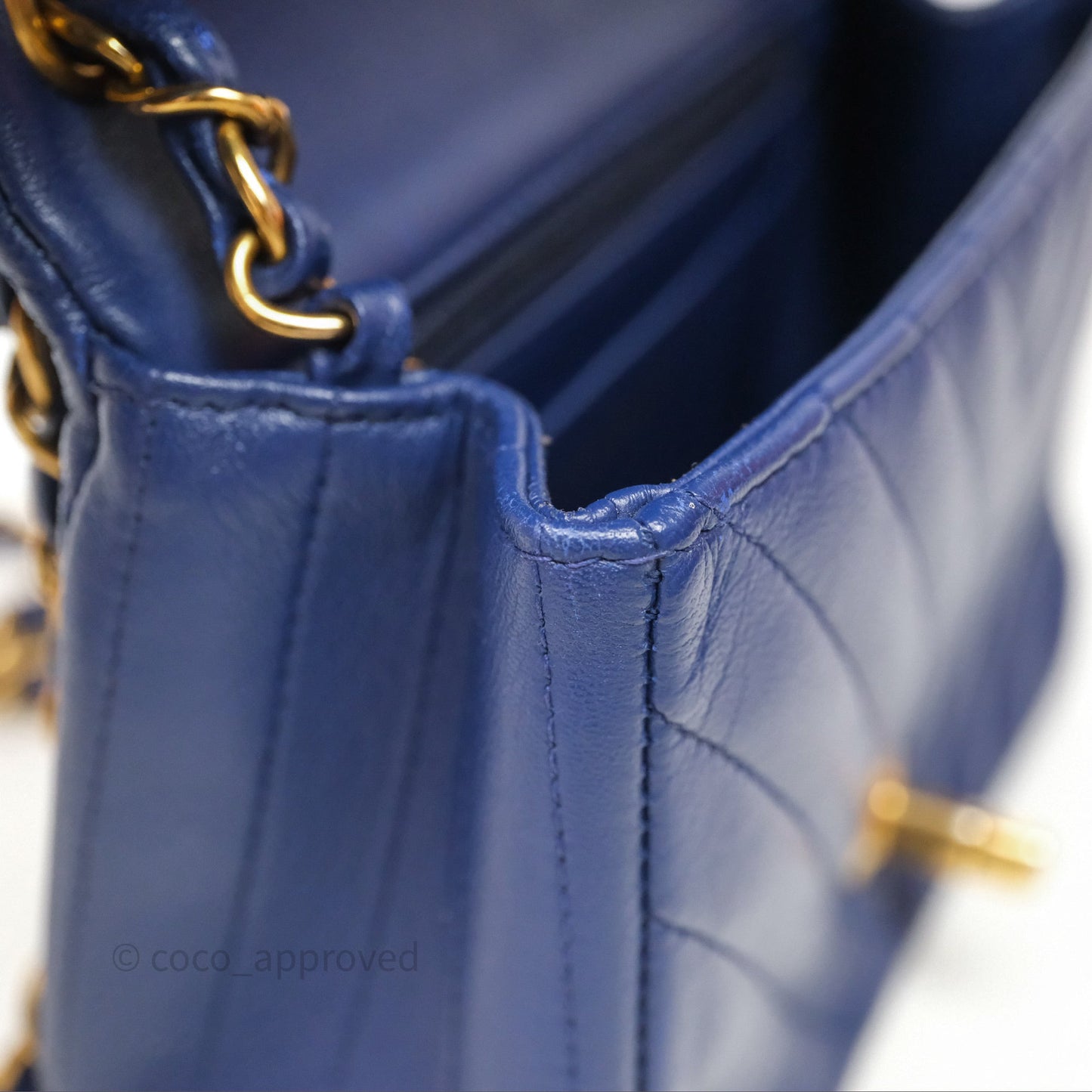 Chanel Mini Square Chevron Navy Lambskin Gold Hardware