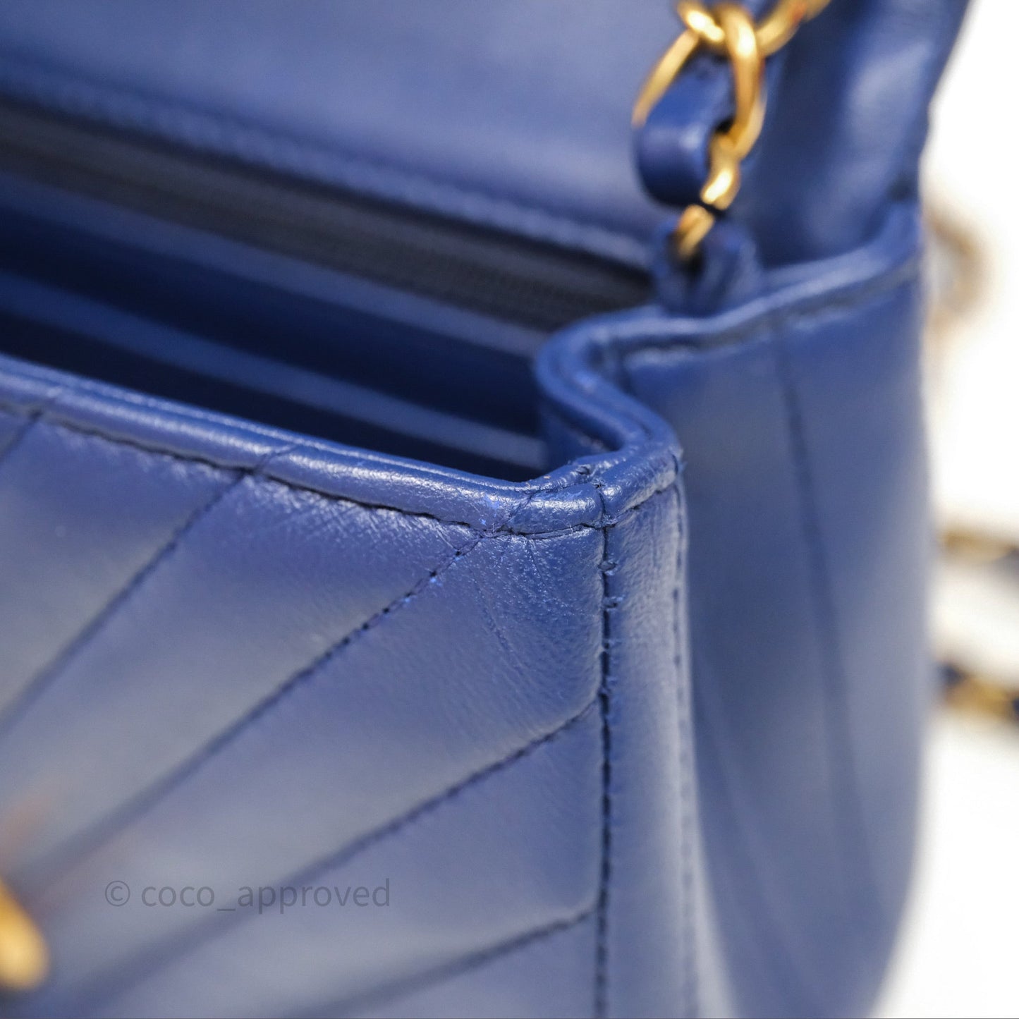 Chanel Mini Square Chevron Navy Lambskin Gold Hardware