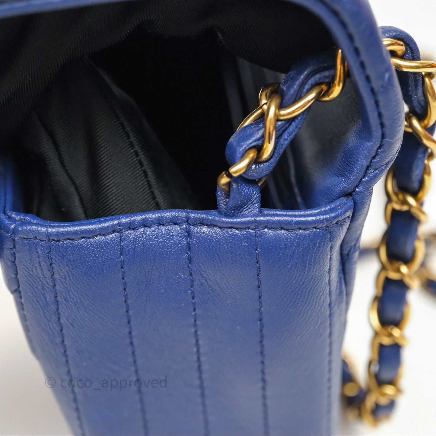 Chanel Mini Square Chevron Navy Lambskin Gold Hardware