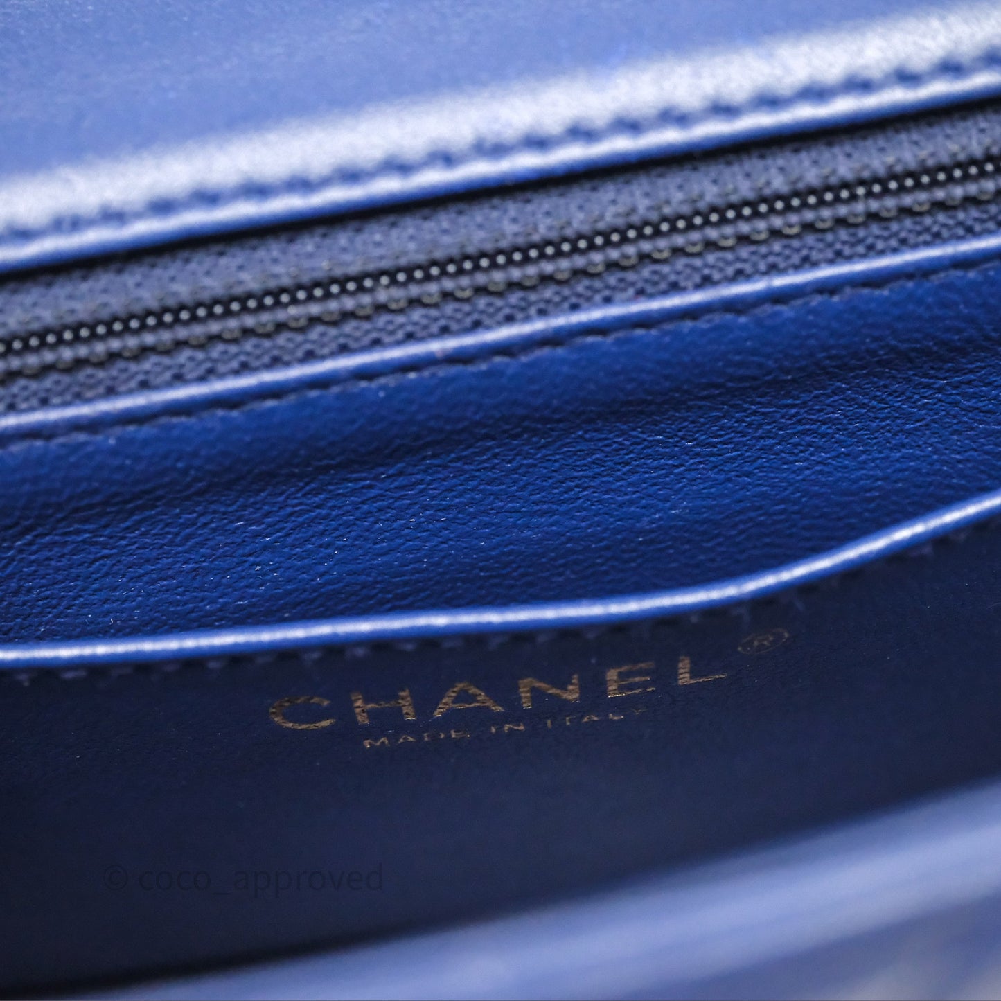 Chanel Mini Square Chevron Navy Lambskin Gold Hardware