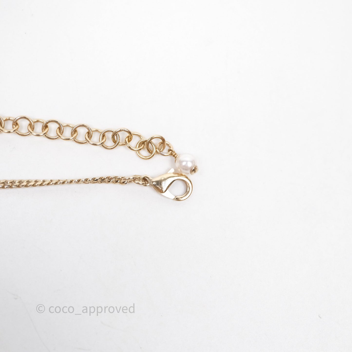 Chanel CC Pearl Crystal Heart Long Necklace Gold Tone 23B
