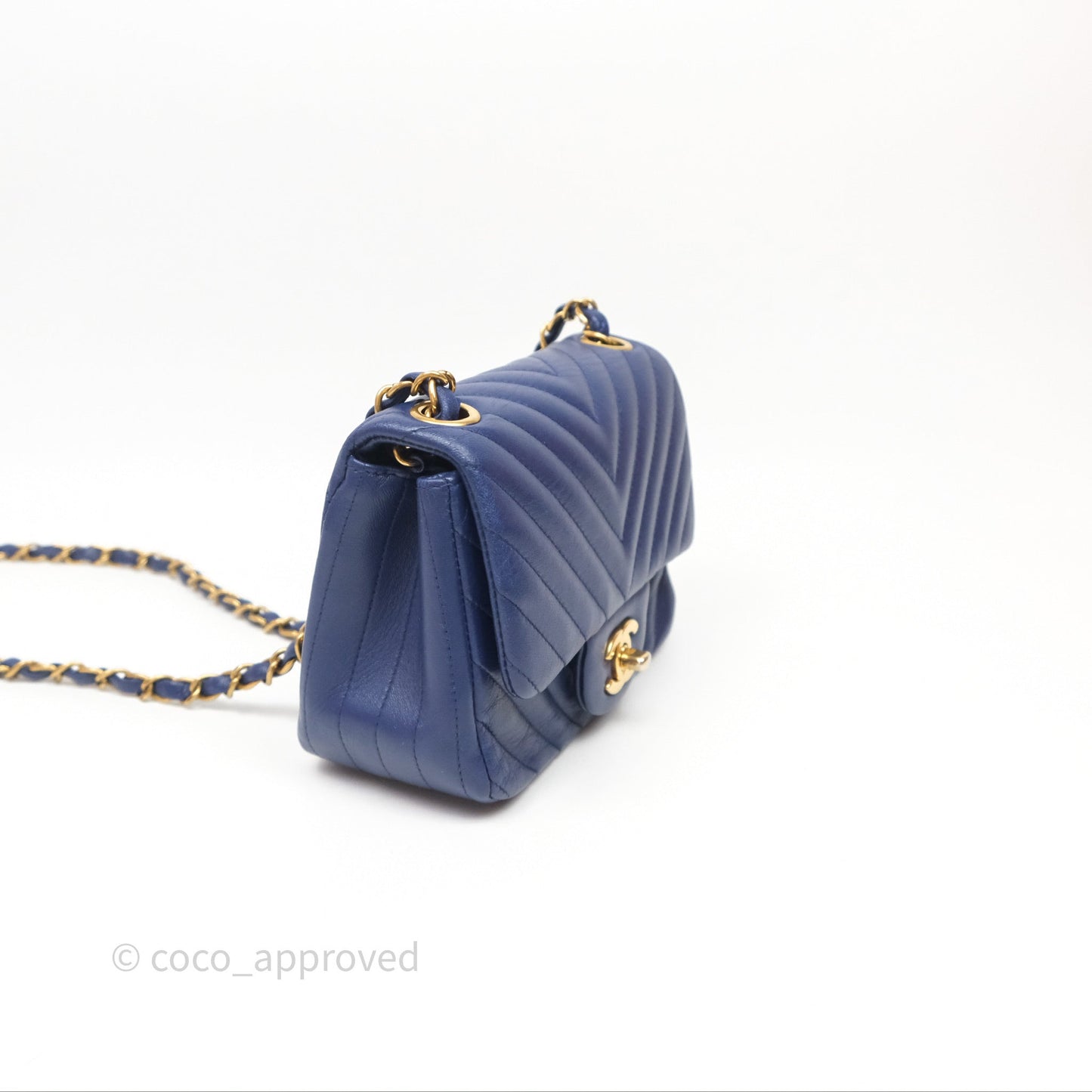 Chanel Mini Square Chevron Navy Lambskin Gold Hardware