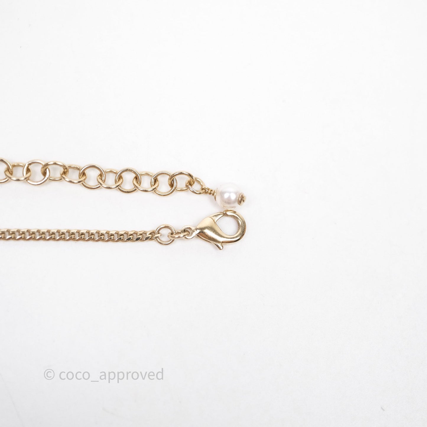 Chanel CC Pearl Crystal Heart Long Necklace Gold Tone 23B