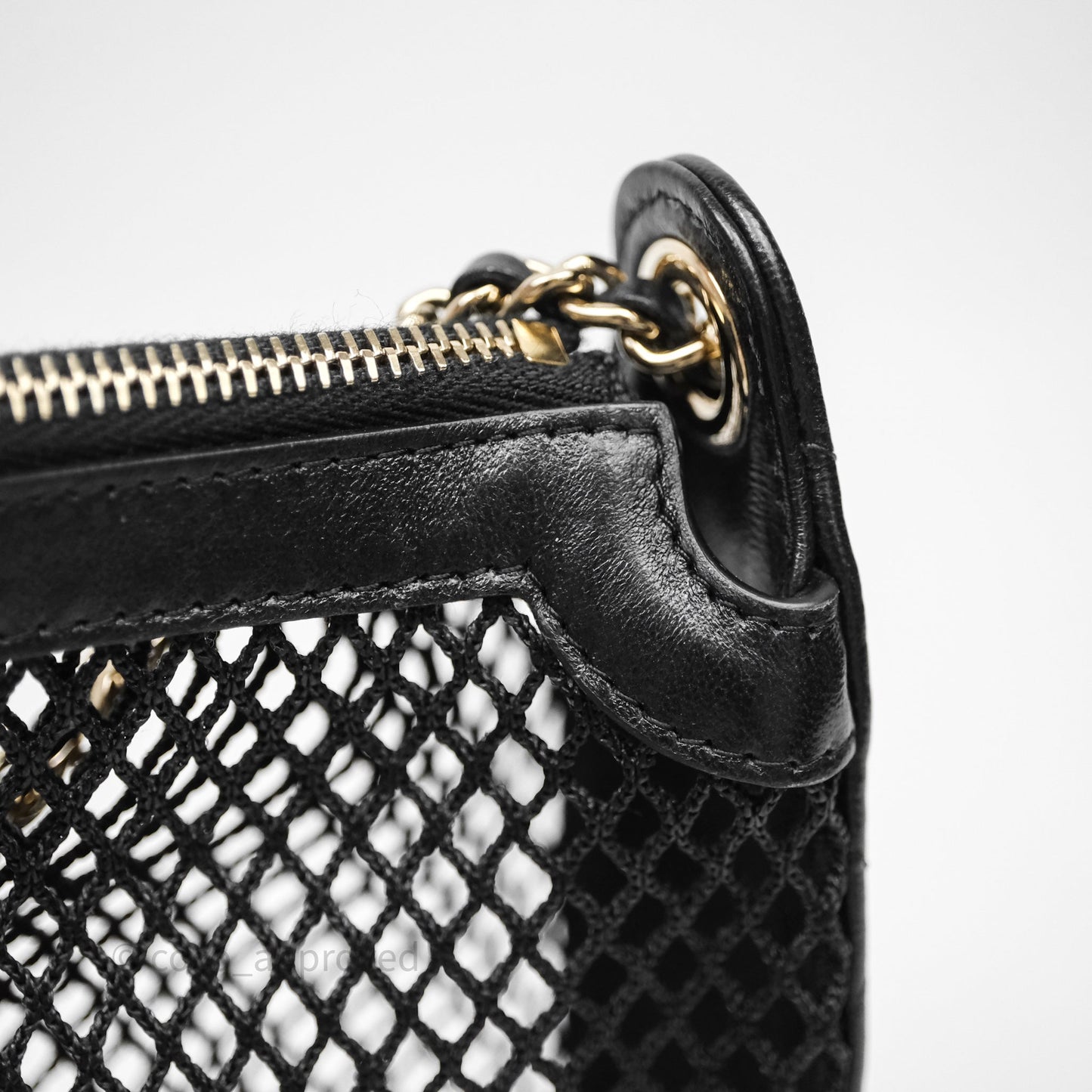 Chanel Mesh Clutch With Chain Black Shiny Lambskin Gold Hardware