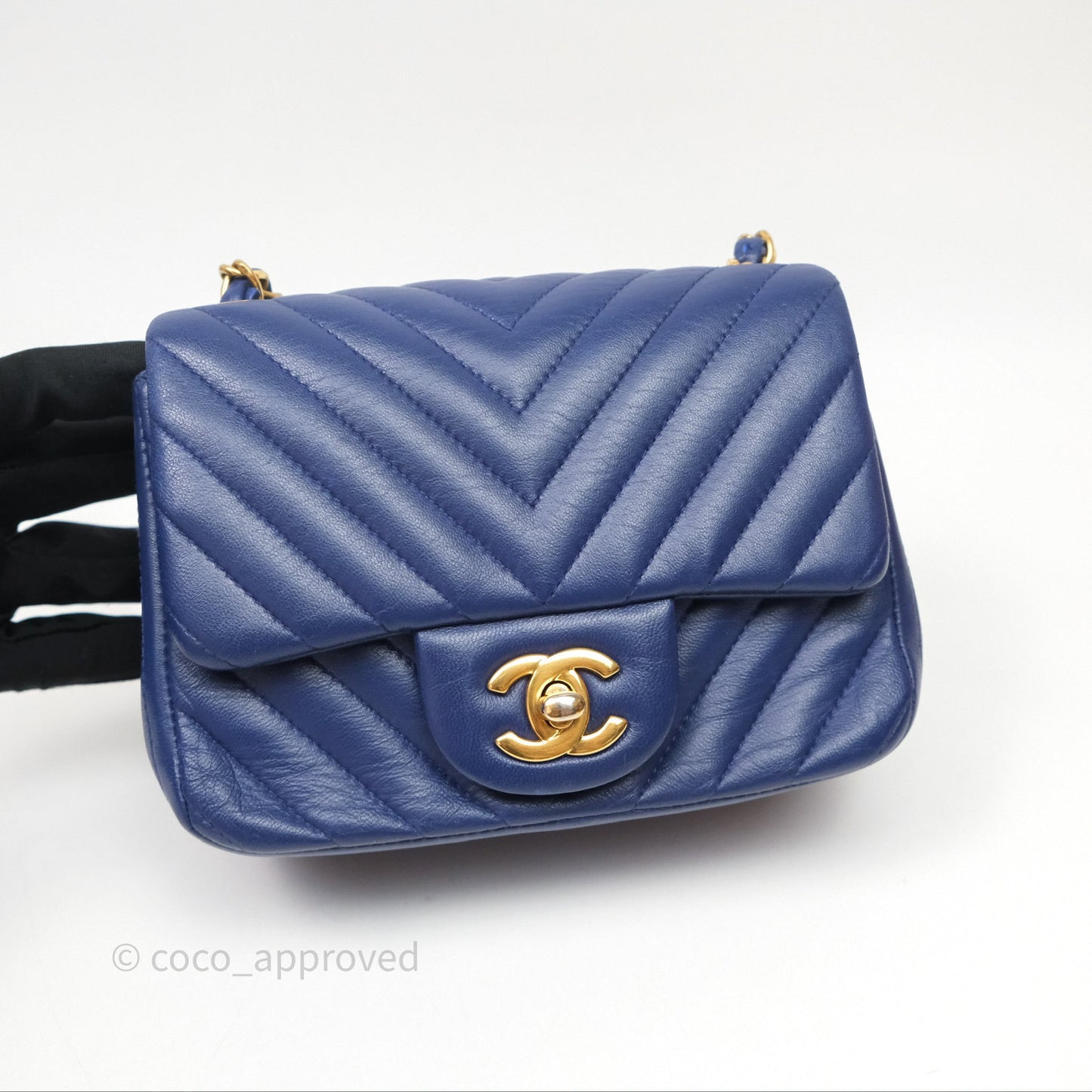 Chanel Mini Square Chevron Navy Lambskin Gold Hardware