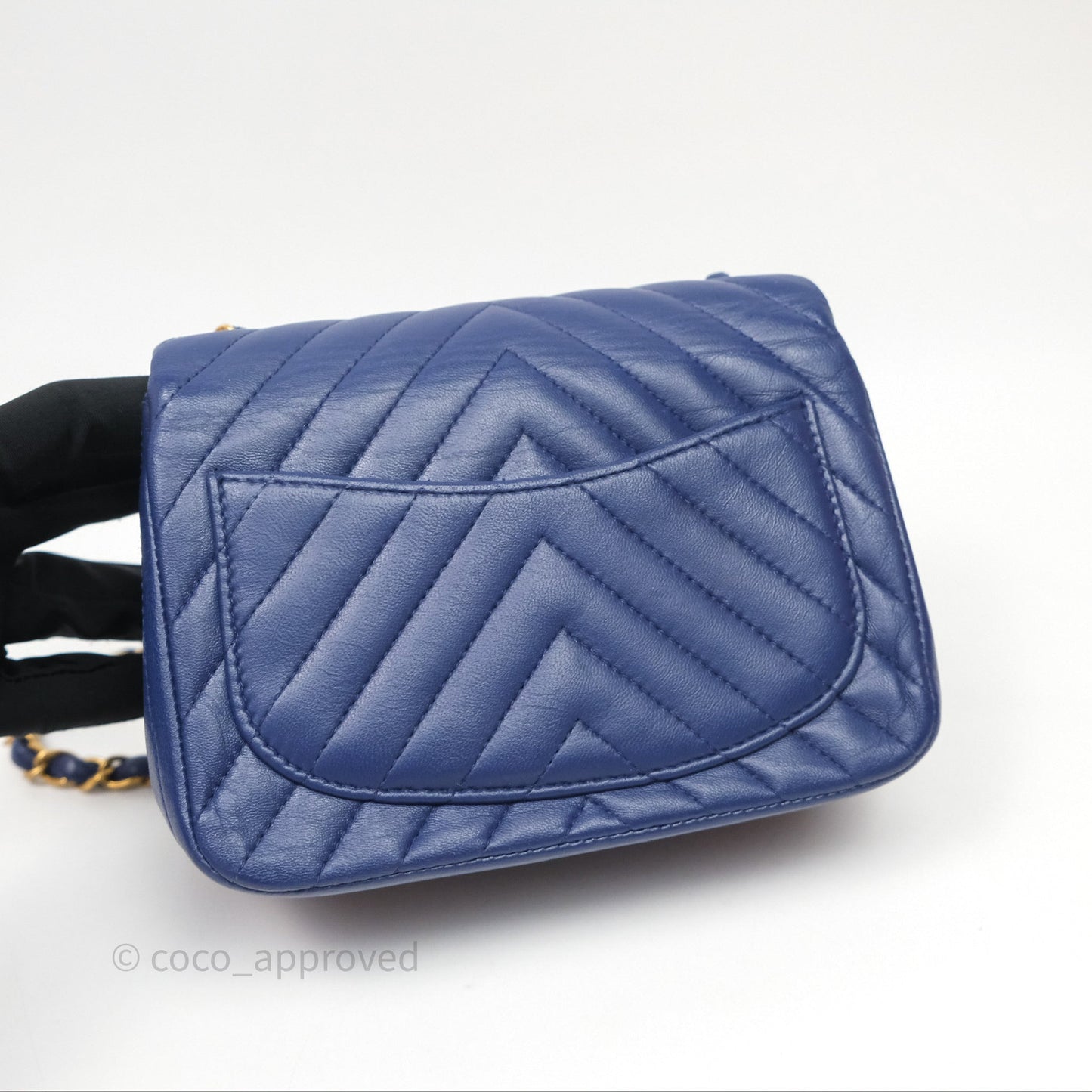 Chanel Mini Square Chevron Navy Lambskin Gold Hardware