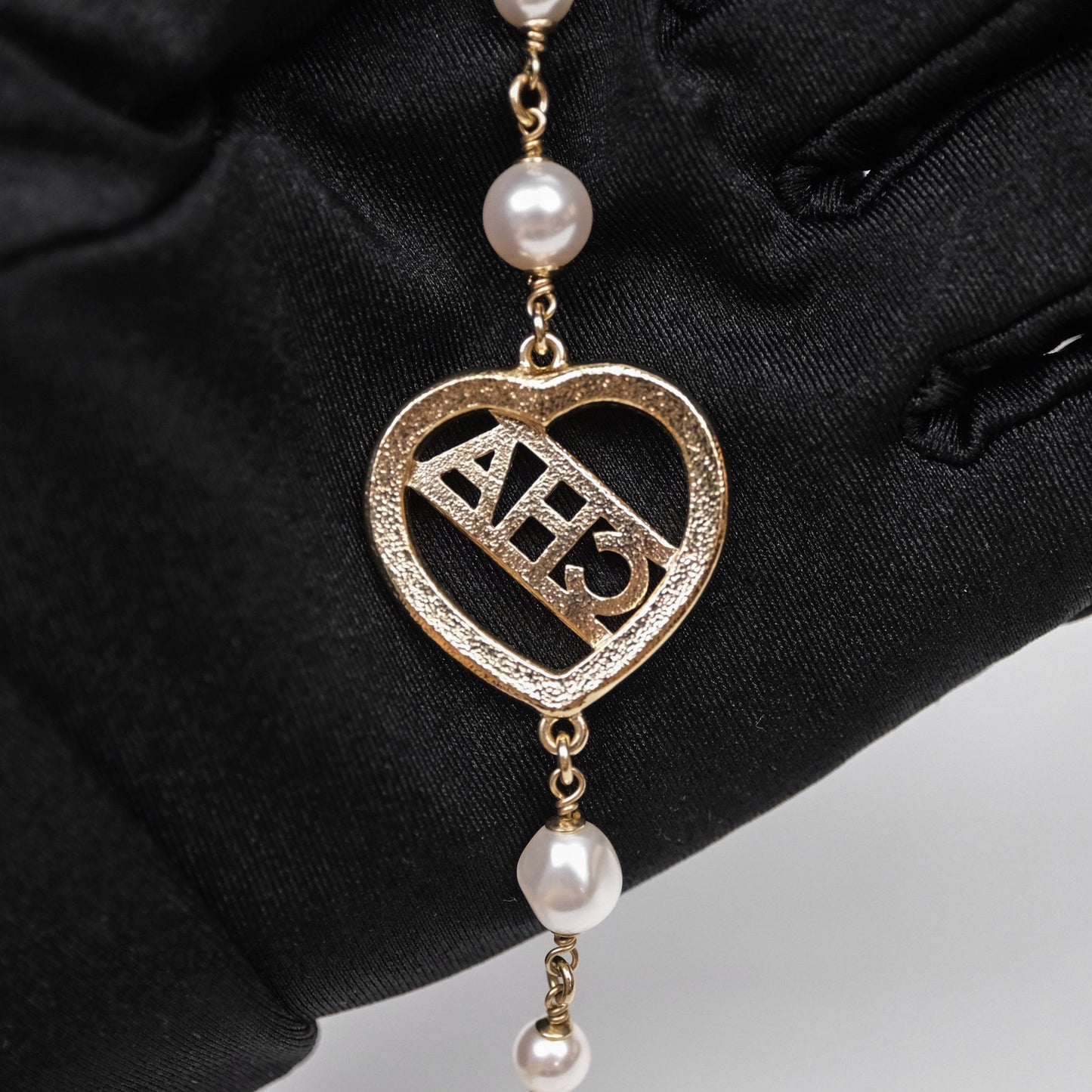 Chanel CC Pearl Crystal Heart Long Necklace Gold Tone 23B