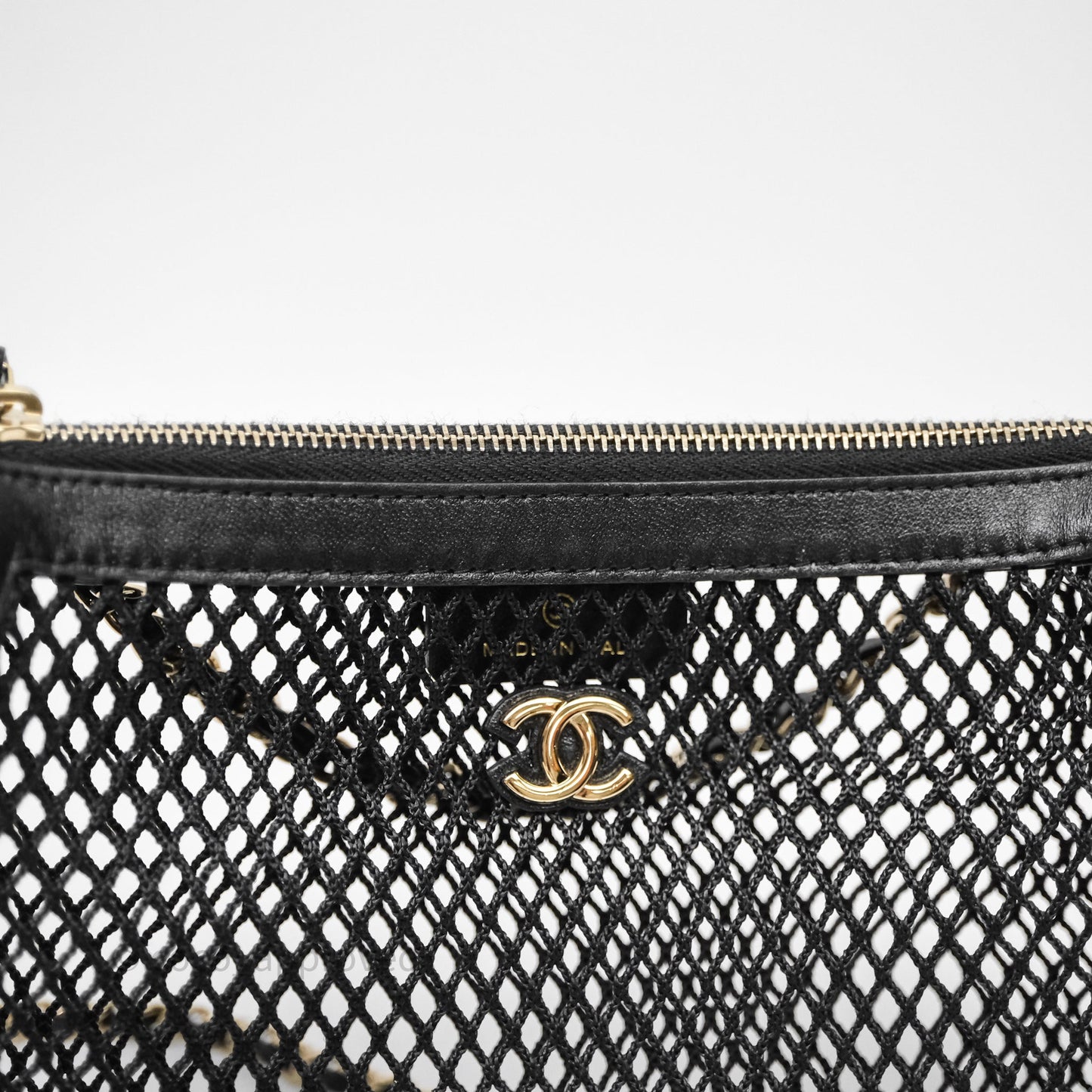 Chanel Mesh Clutch With Chain Black Shiny Lambskin Gold Hardware